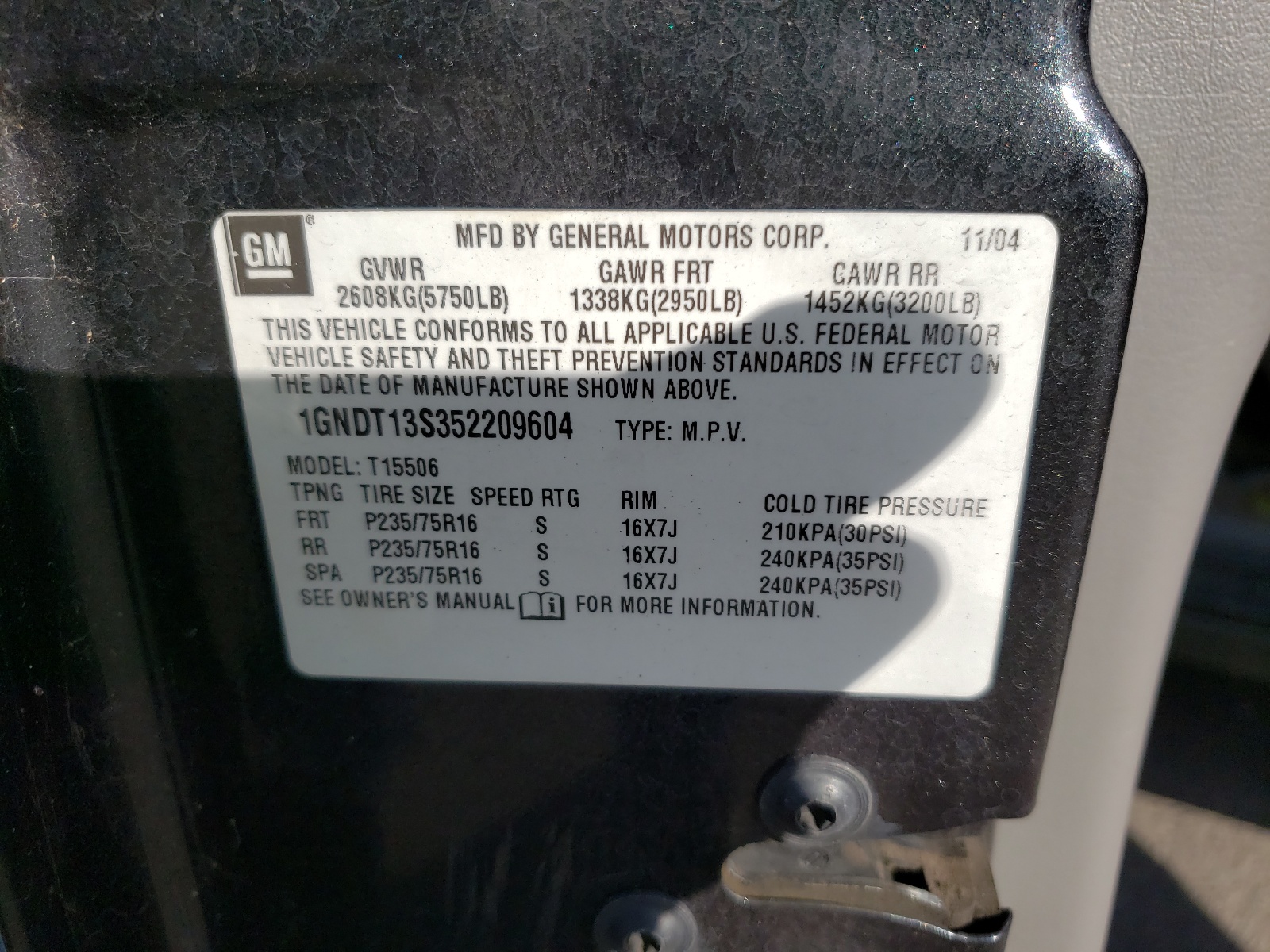 Photo 10 from auction – 2005 CHEVROLET TRAILBLAZE with VIN 1GNDT13S352209604