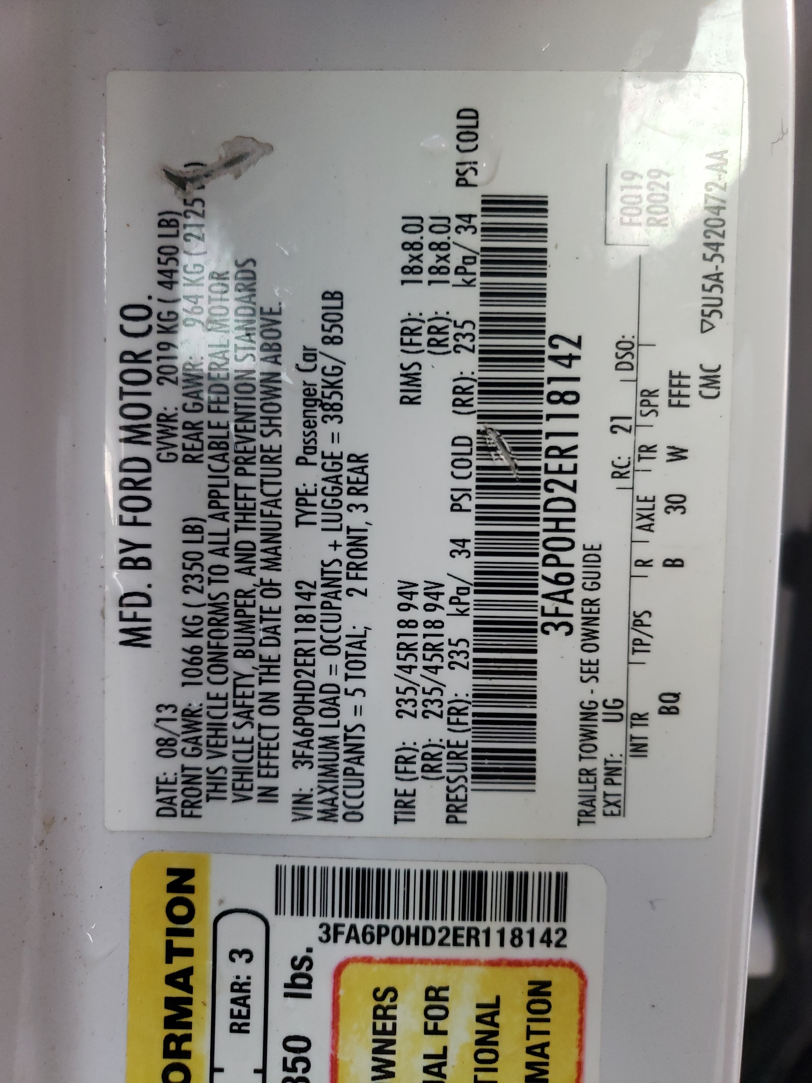 Photo 10 from auction – 2014 FORD FUSION SE with VIN 3FA6P0HD2ER118142