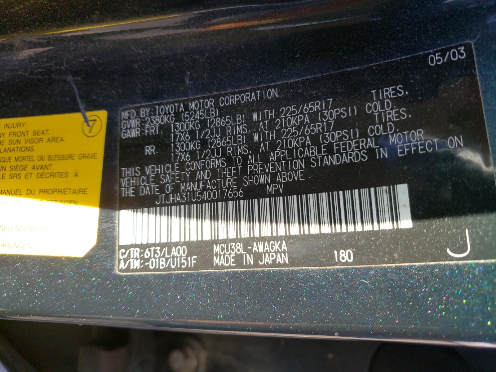 Photo 10 from auction – 2004 LEXUS RX 330 with VIN JTJHA31U540017656