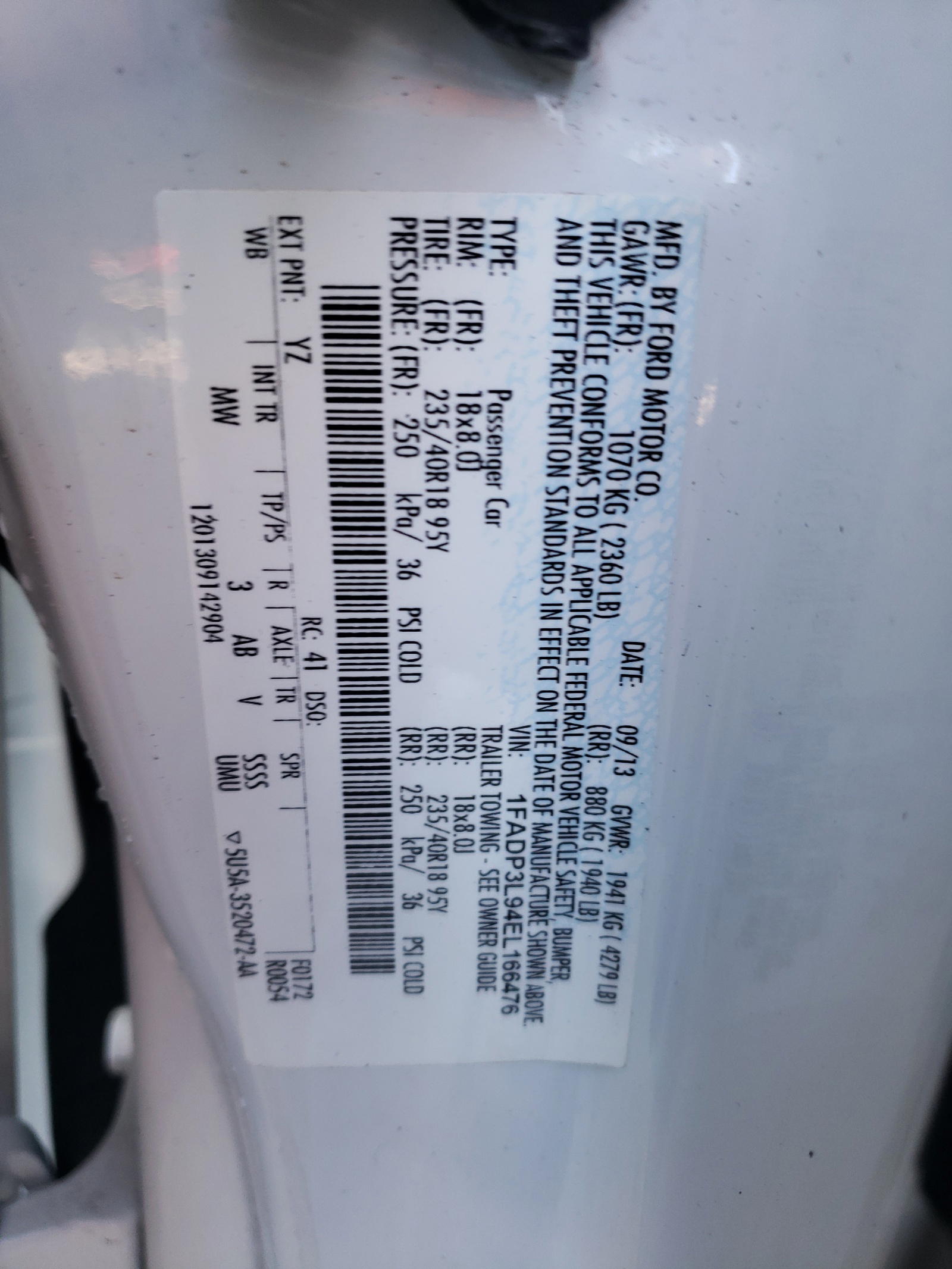 Photo 10 from auction – 2014 FORD 1100 with VIN 1FADP3L94EL166476