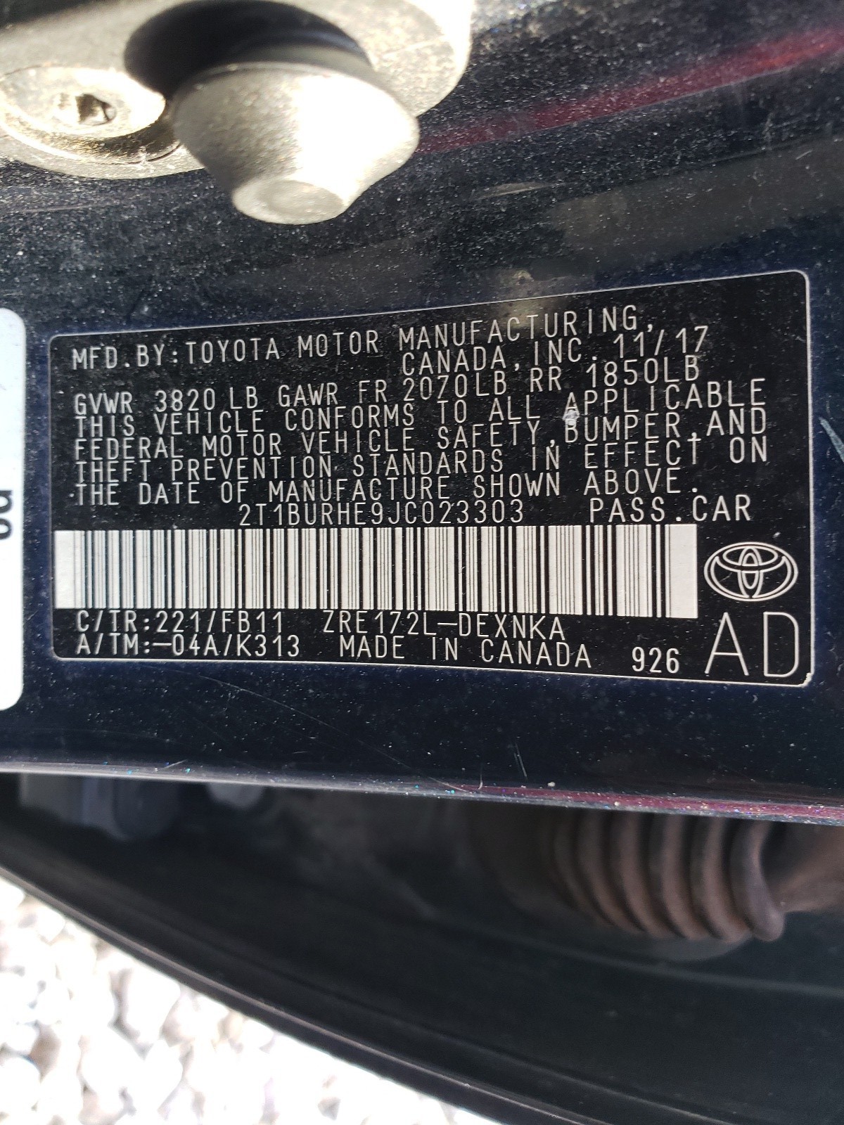 Photo 10 from auction – 2018 TOYOTA COROLLA L with VIN 2T1BURHE9JC023303