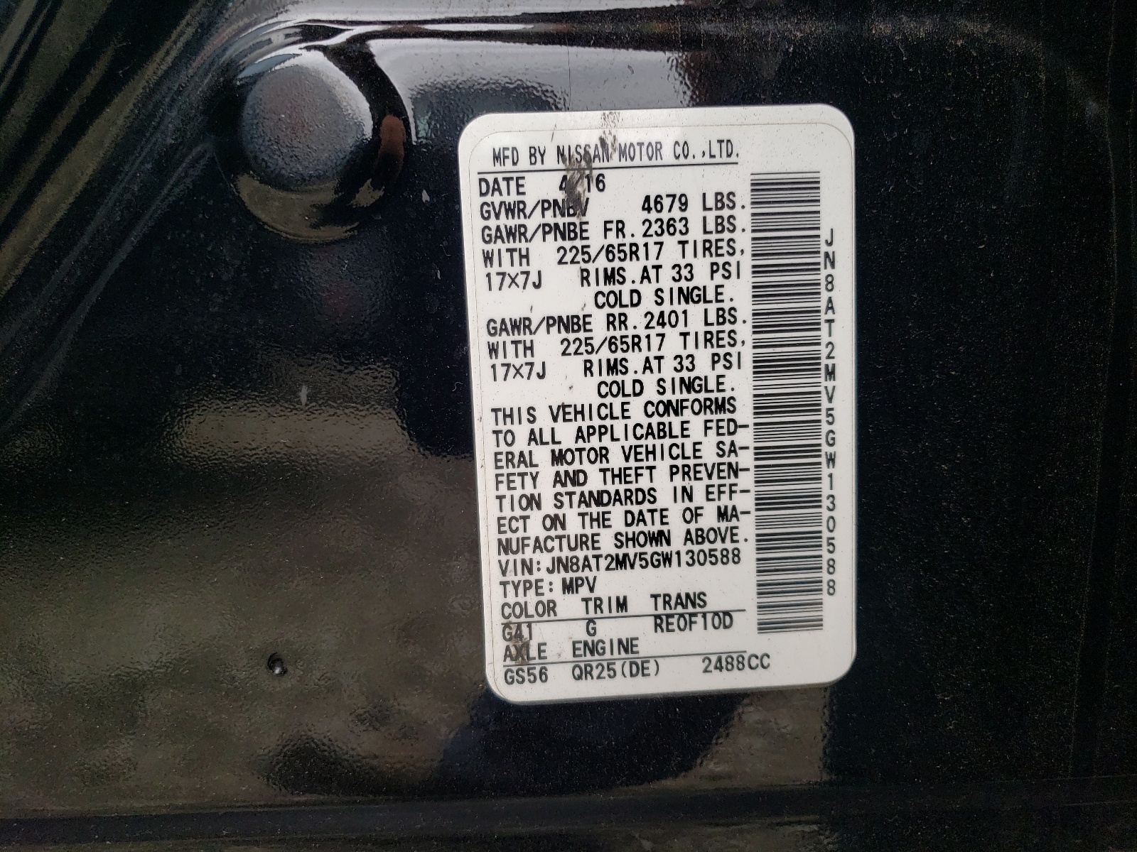 Photo 10 from auction – 2016 NISSAN ROGUE S with VIN JN8AT2MV5GW130588