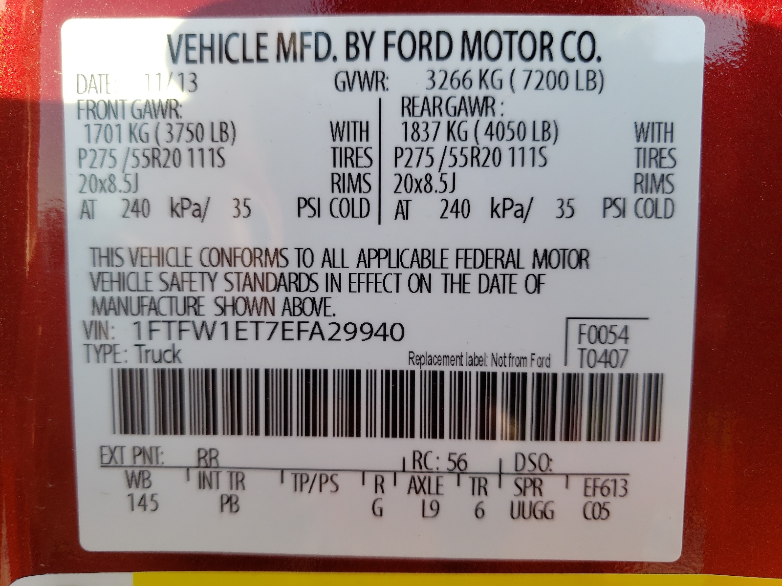 Photo 10 from auction – 2014 FORD F150 SUPER with VIN 1FTFW1ET7EFA29940
