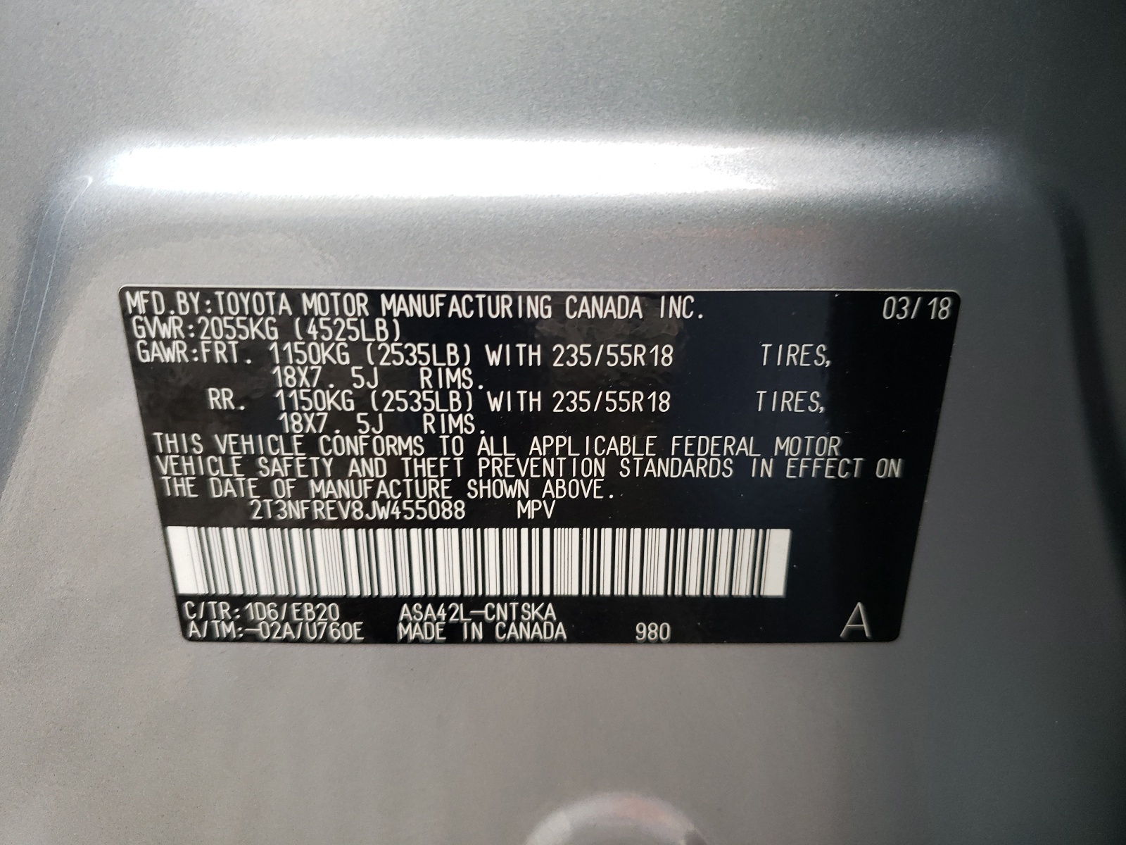 Photo 10 from auction – 2018 TOYOTA RAV4 SE with VIN 2T3NFREV8JW455088