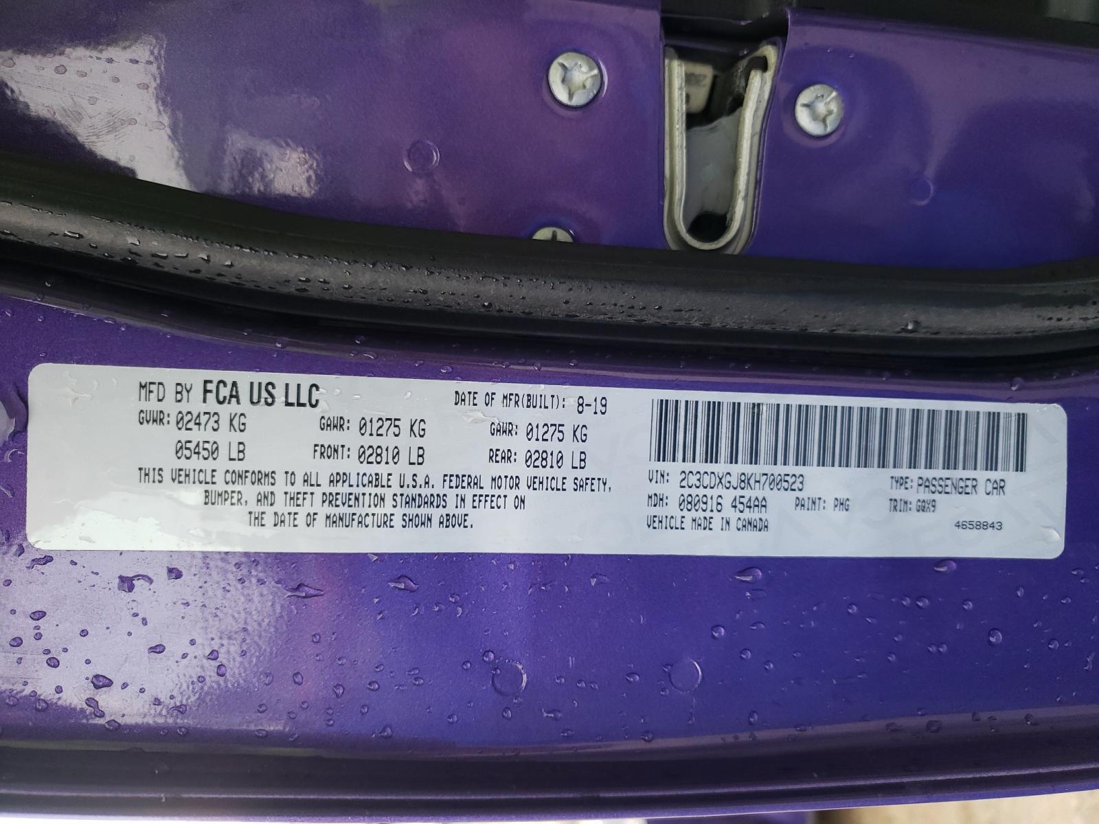 Photo 10 from auction – 2019 DODGE CHARGER SC with VIN 2C3CDXGJ8KH700523