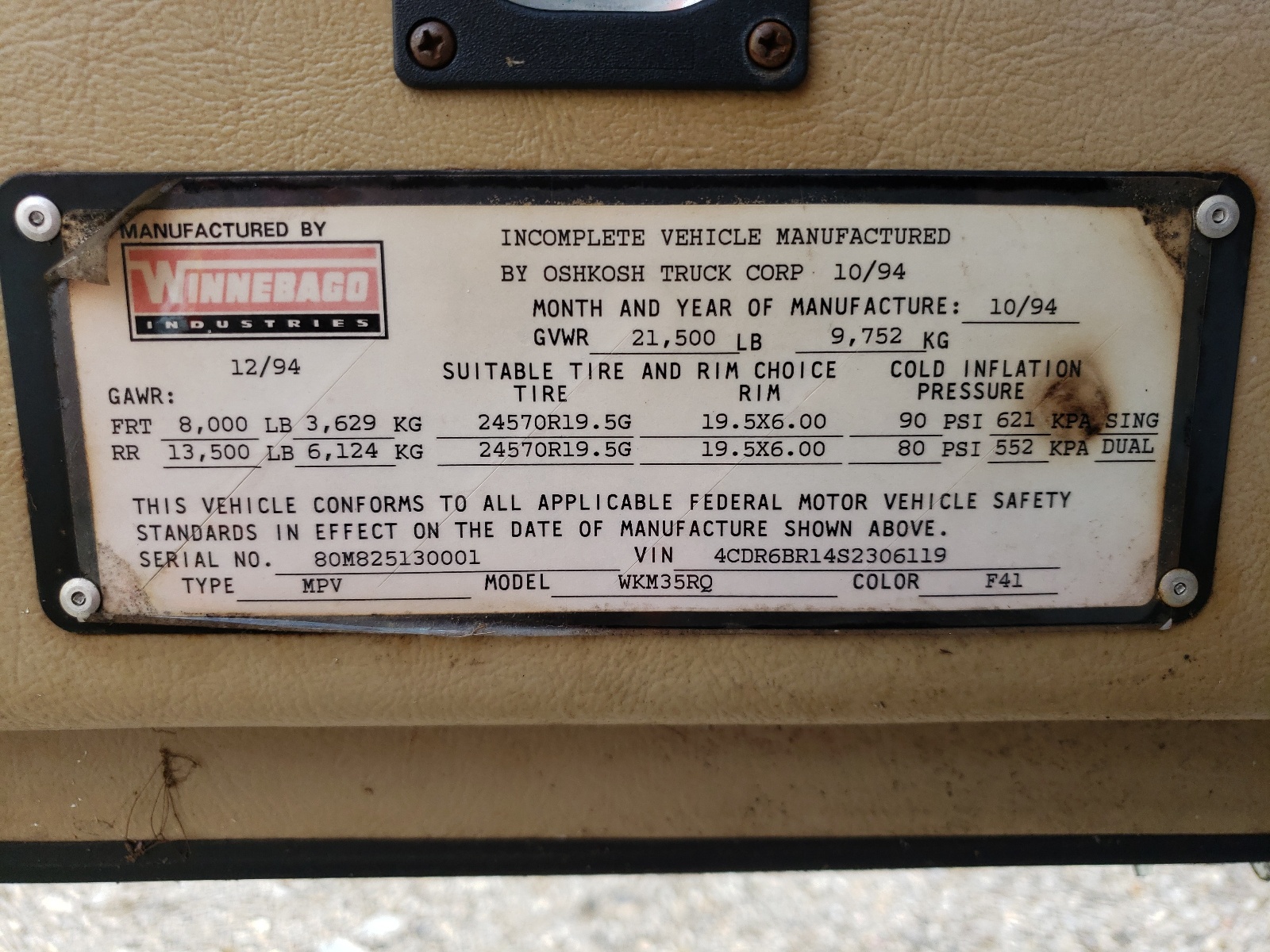 Photo 10 from auction – 1995 WINNEBAGO VECTRA with VIN 4CDR6BR14S2306119