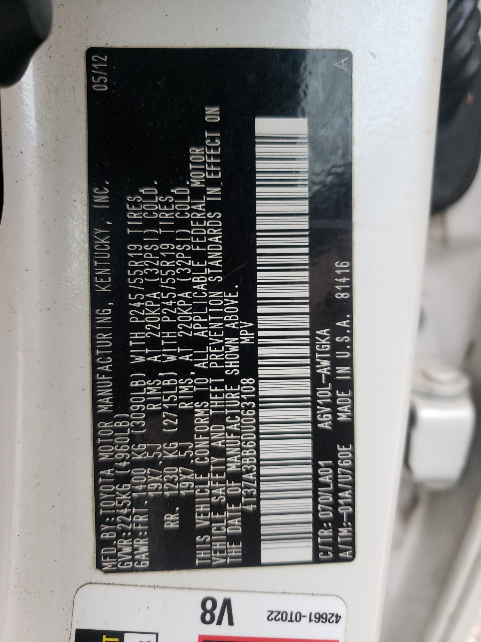 Photo 10 from auction – 2013 TOYOTA VENZA LE with VIN 4T3ZA3BB6DU063108
