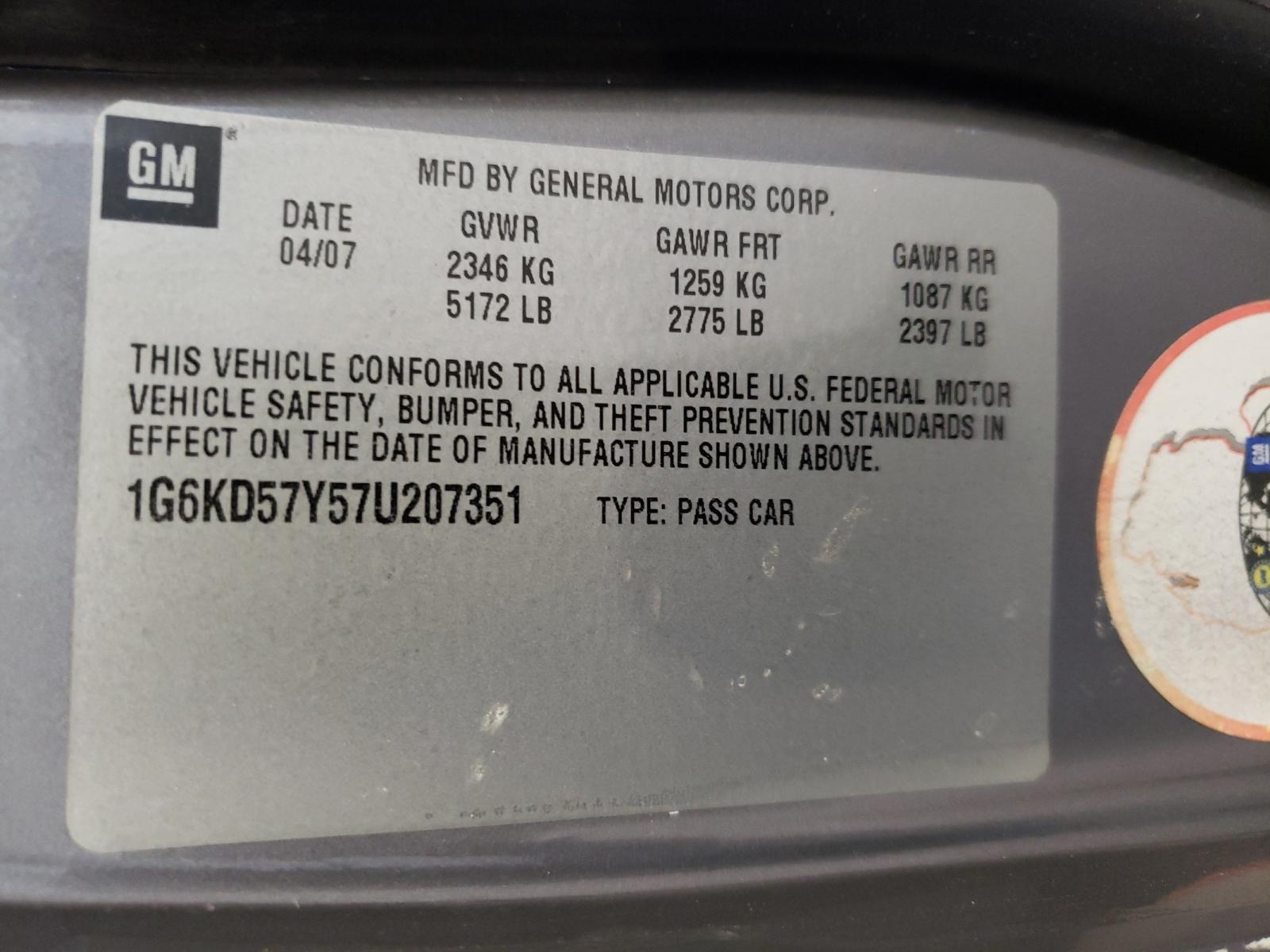 Photo 10 from auction – 2007 CADILLAC DTS with VIN 1G6KD57Y57U207351