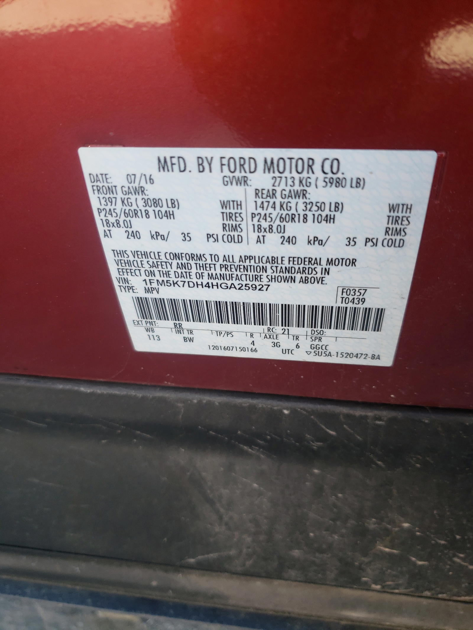 Photo 10 from auction – 2017 FORD EXPLORER X with VIN 1FM5K7DH4HGA25927