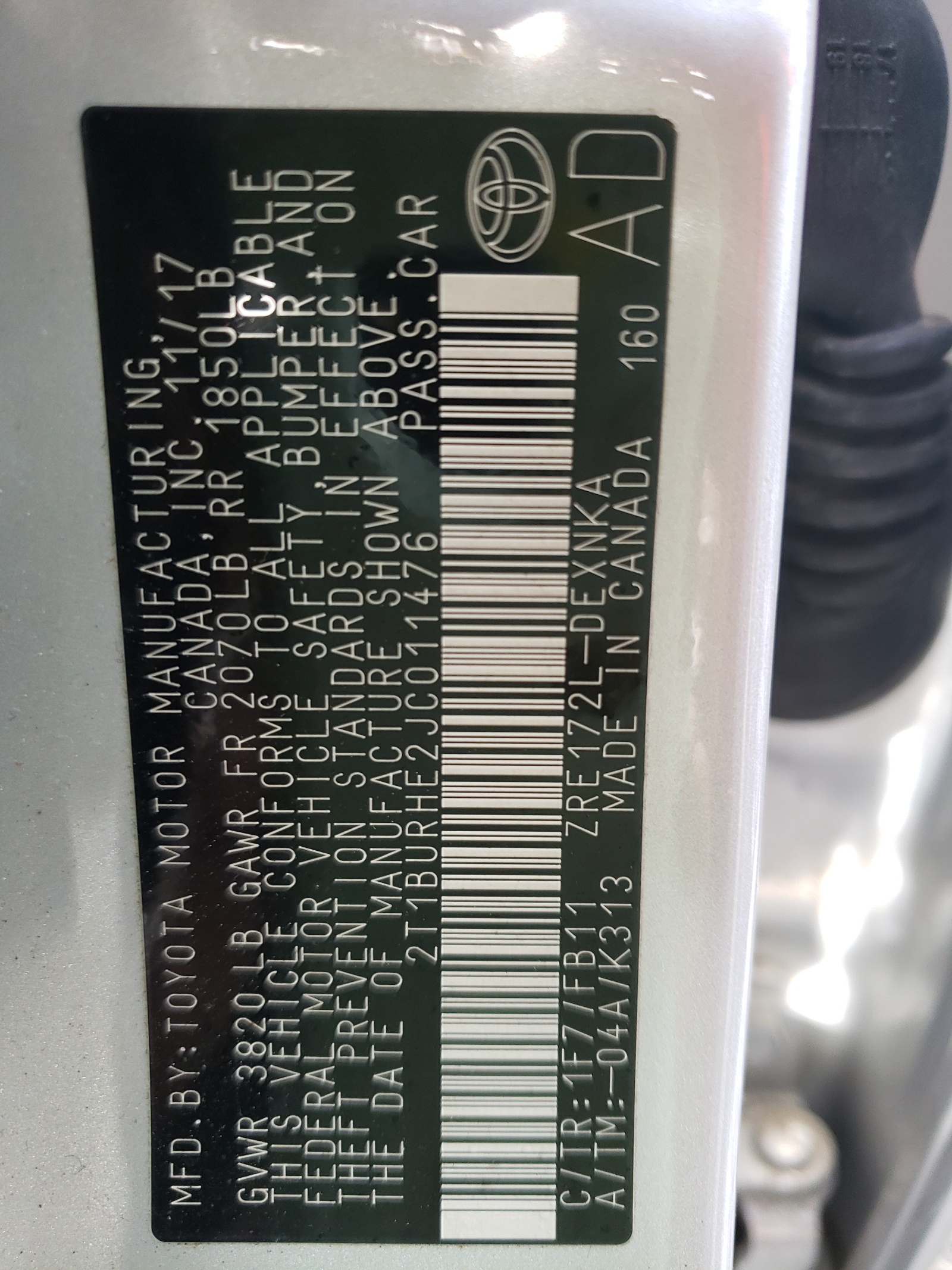 Photo 10 from auction – 2018 TOYOTA COROLLA L with VIN 2T1BURHE2JC011476