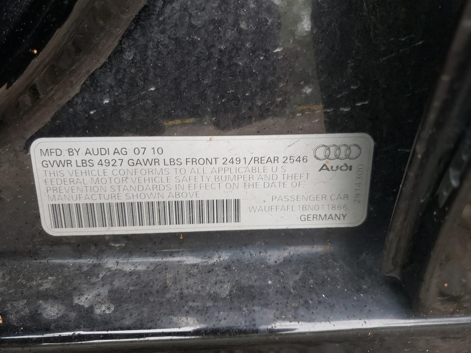 Photo 10 from auction – 2011 AUDI A4 PREMIUM with VIN WAUFFAFL1BN011866