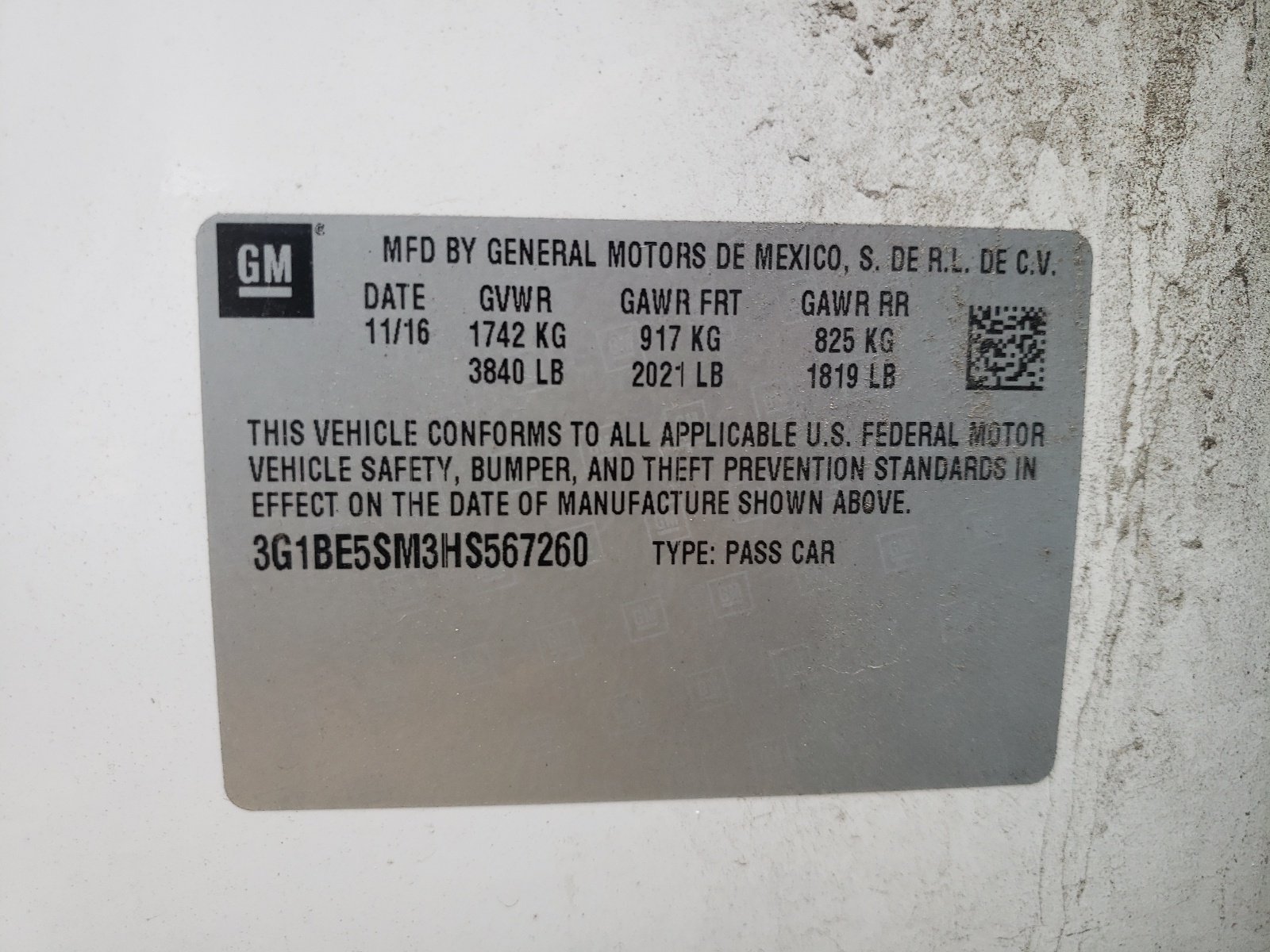 Photo 10 from auction – 2017 CHEVROLET CRUZE LT with VIN 3G1BE5SM3HS567260