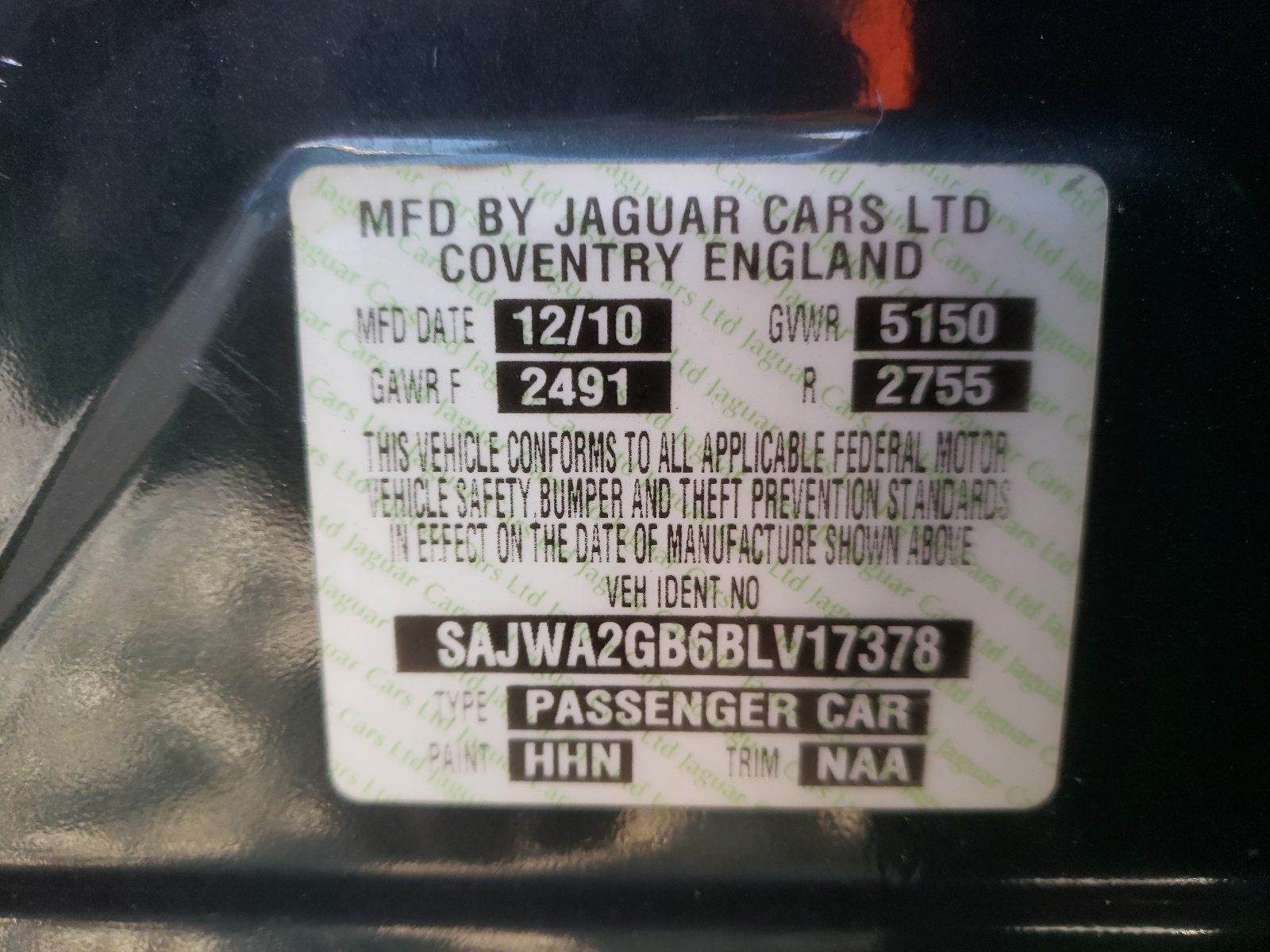 Photo 10 from auction – 2011 JAGUAR XJL with VIN SAJWA2GB6BLV17378