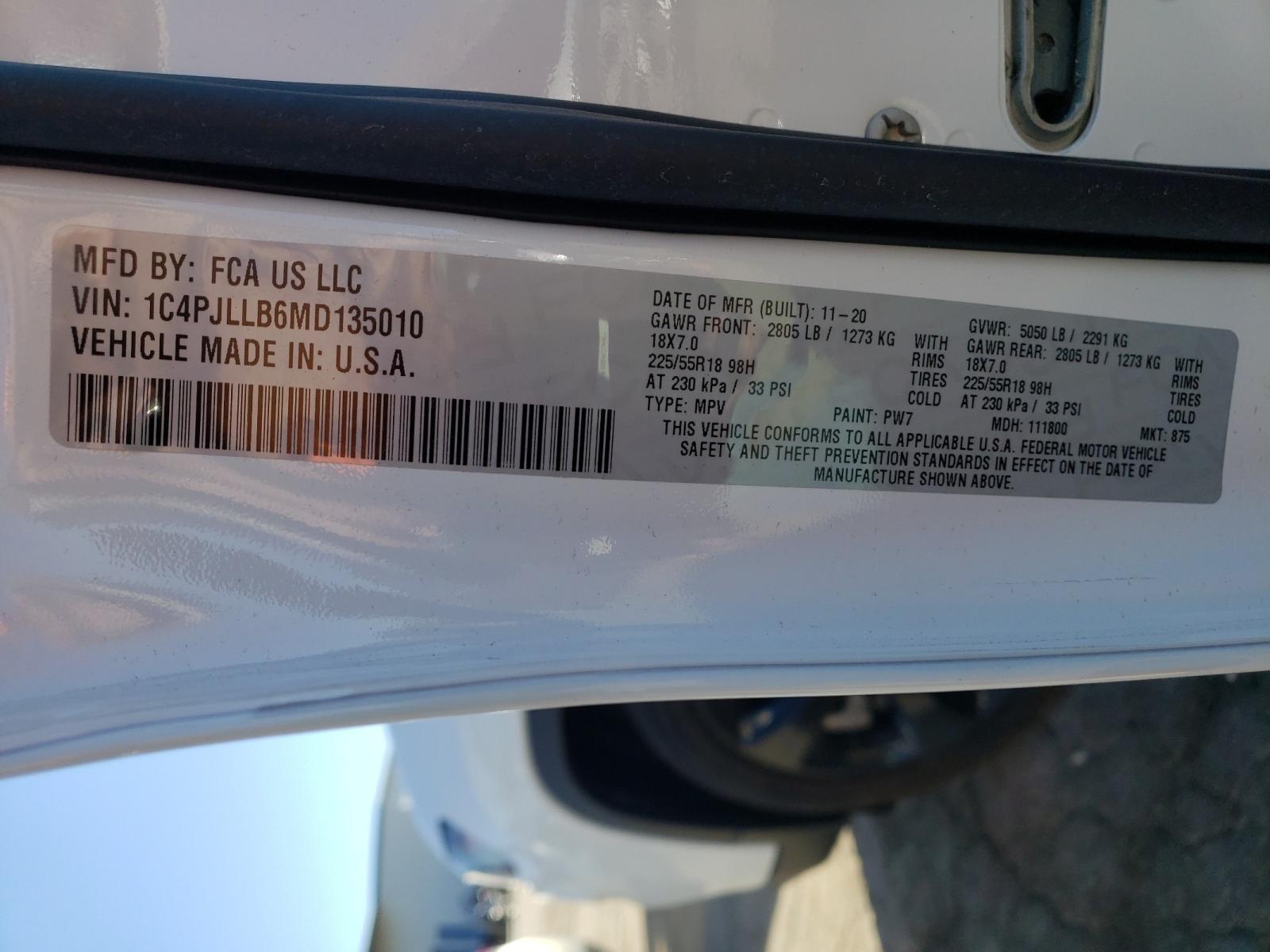 Photo 10 from auction – 2021 JEEP CHEROKEE L with VIN 1C4PJLLB6MD135010