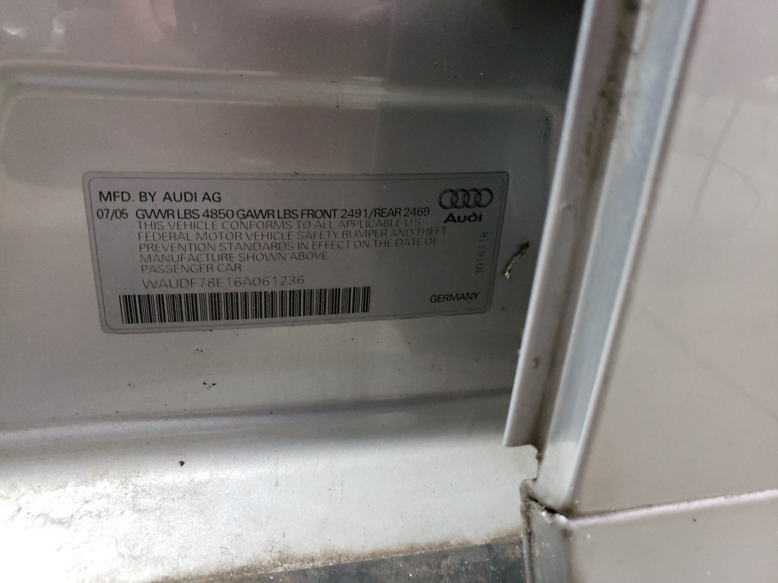 Zdjęcie 10 z aukcji – 2006 AUDI A4 2.0T QU z VIN WAUDF78E16A061236