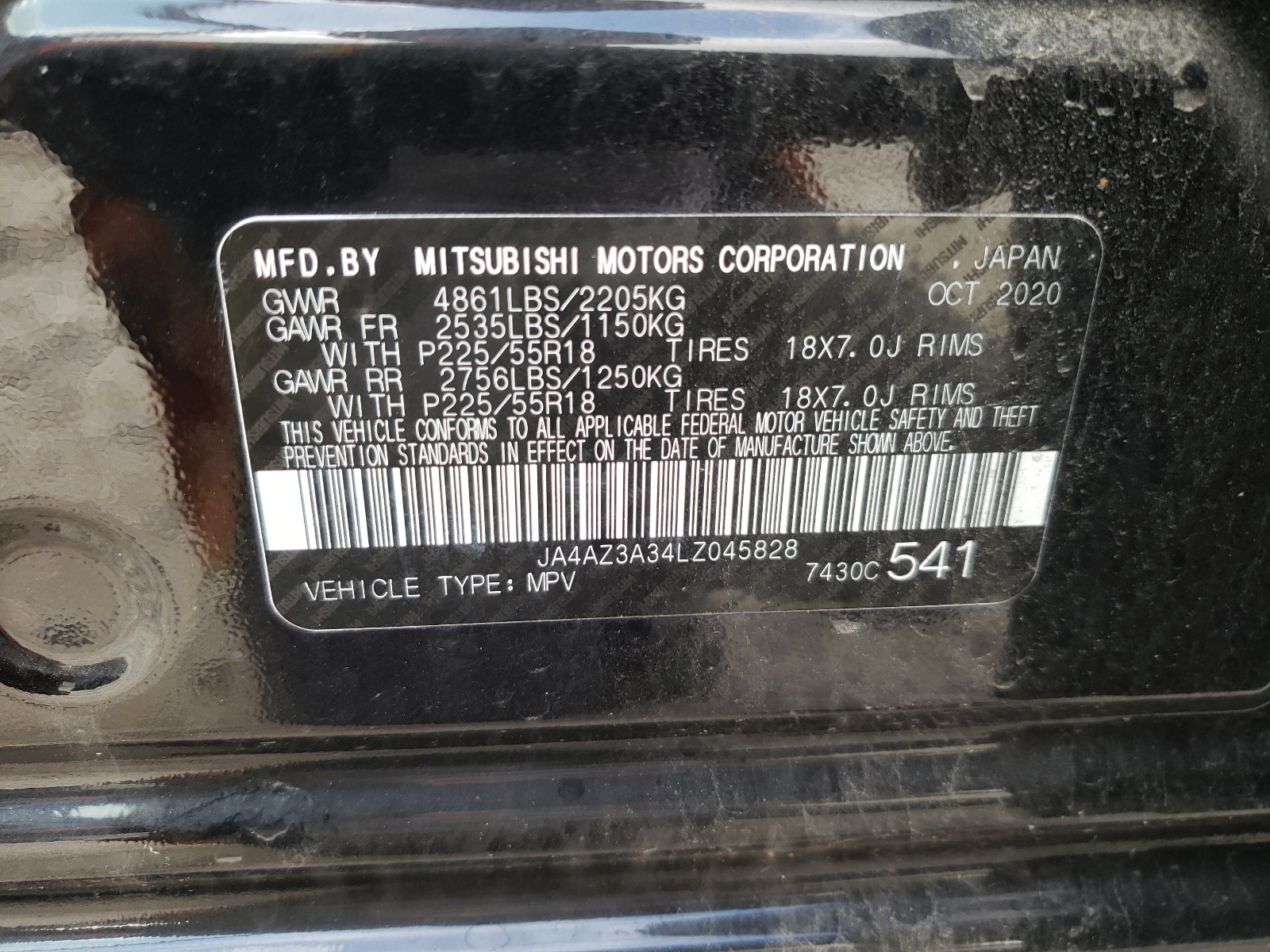 Photo 10 from auction – 2020 MITSUBISHI OUTLANDER with VIN JA4AZ3A34LZ045828