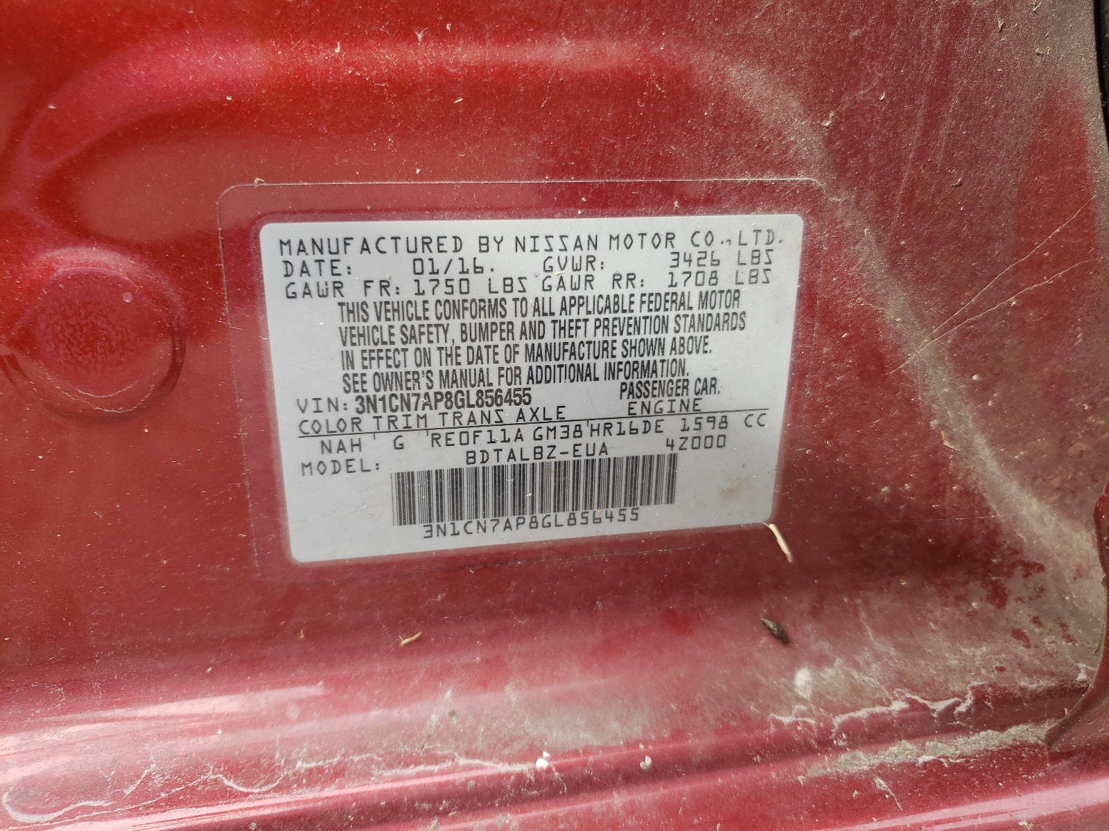 Zdjęcie 10 z aukcji – 2016 NISSAN VERSA S z VIN 3N1CN7AP8GL856455