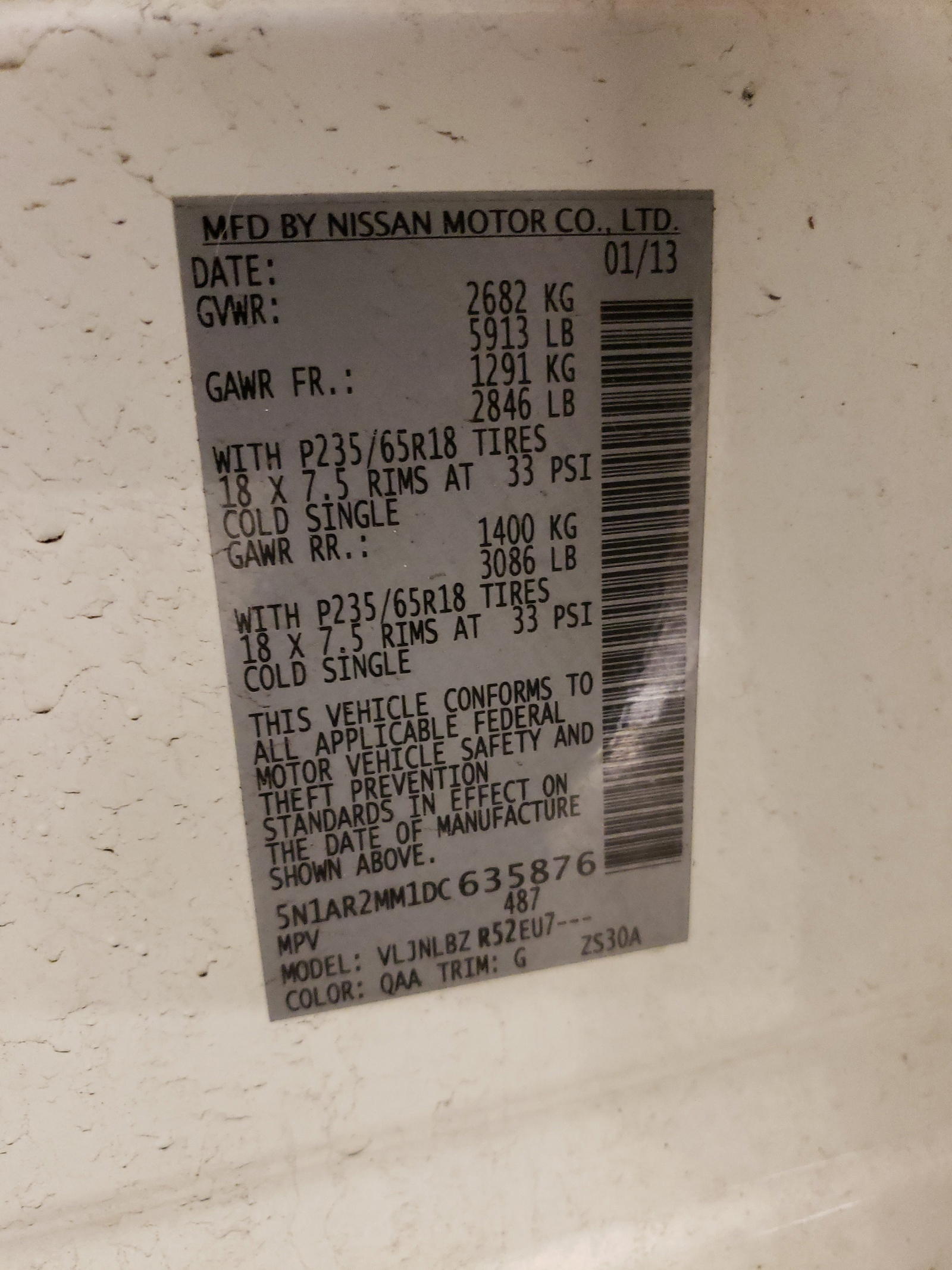 Photo 10 from auction – 2013 NISSAN PATHFINDER with VIN 5N1AR2MM1DC635876