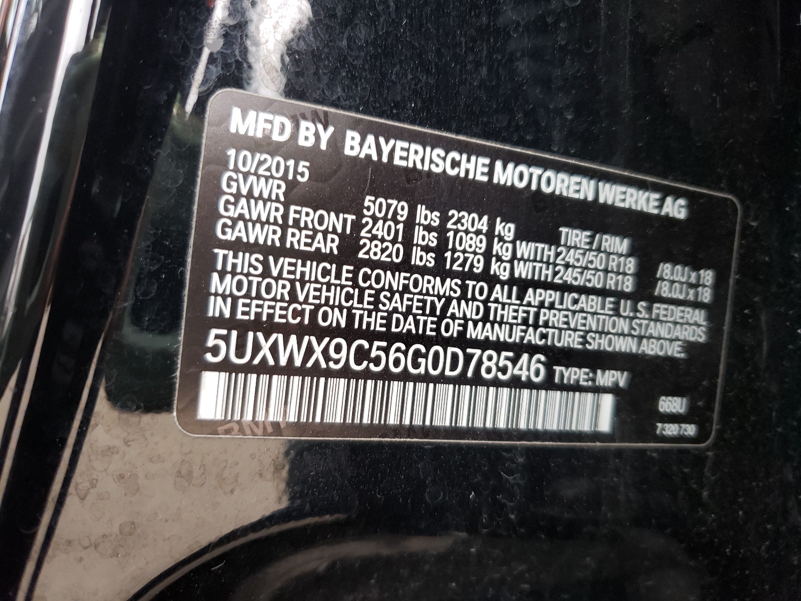 Photo 10 from auction – 2016 BMW X3 XDRIVE2 with VIN 5UXWX9C56G0D78546