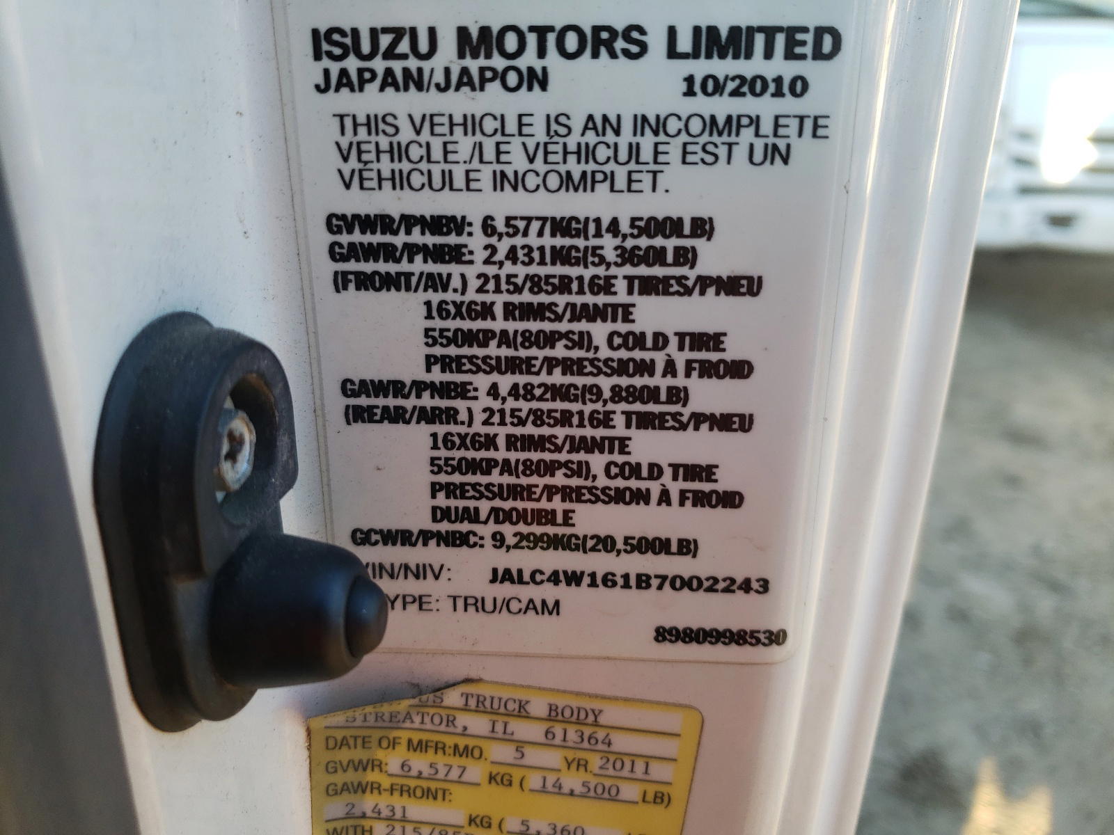 Photo 10 from auction – 2011 ISUZU NPR with VIN JALC4W161B7002243