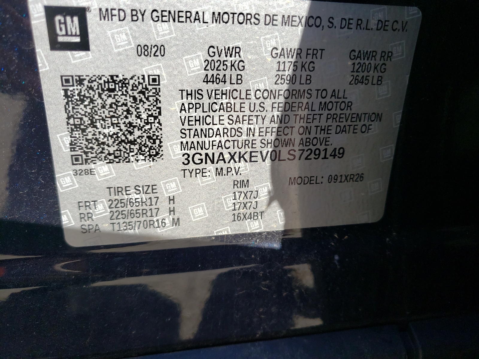 Photo 10 from auction – 2020 CHEVROLET EQUINOX LT with VIN 3GNAXKEV0LS729149