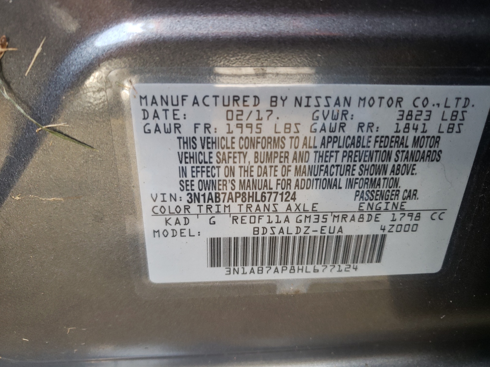 Photo 10 from auction – 2017 NISSAN SENTRA S with VIN 3N1AB7AP8HL677124