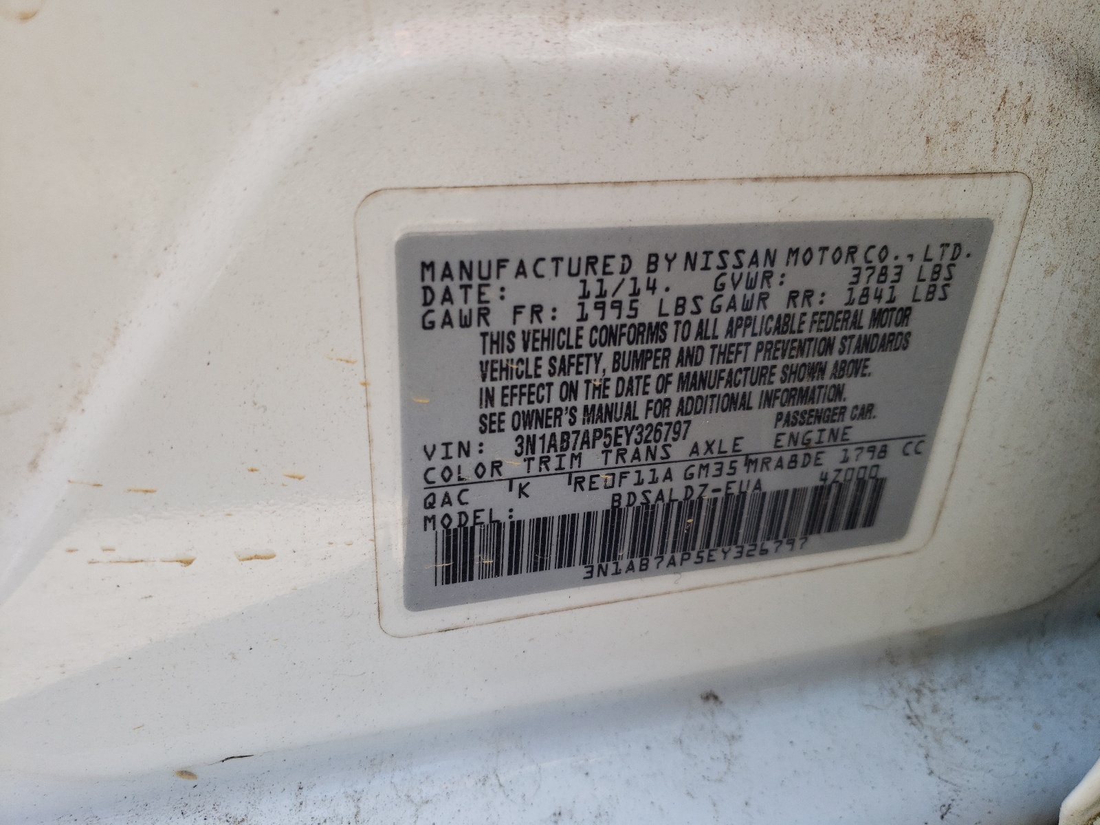 Photo 10 from auction – 2014 NISSAN SENTRA S with VIN 3N1AB7AP5EY326797