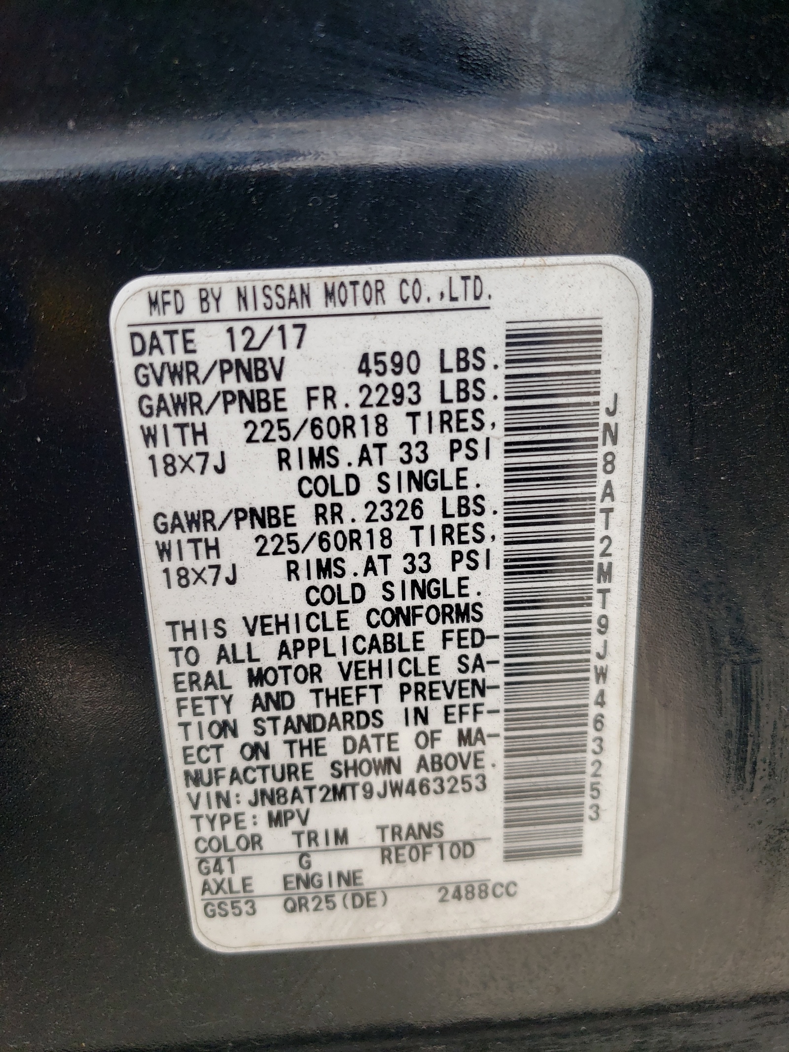 Photo 10 from auction – 2018 NISSAN ROGUE S with VIN JN8AT2MT9JW463253
