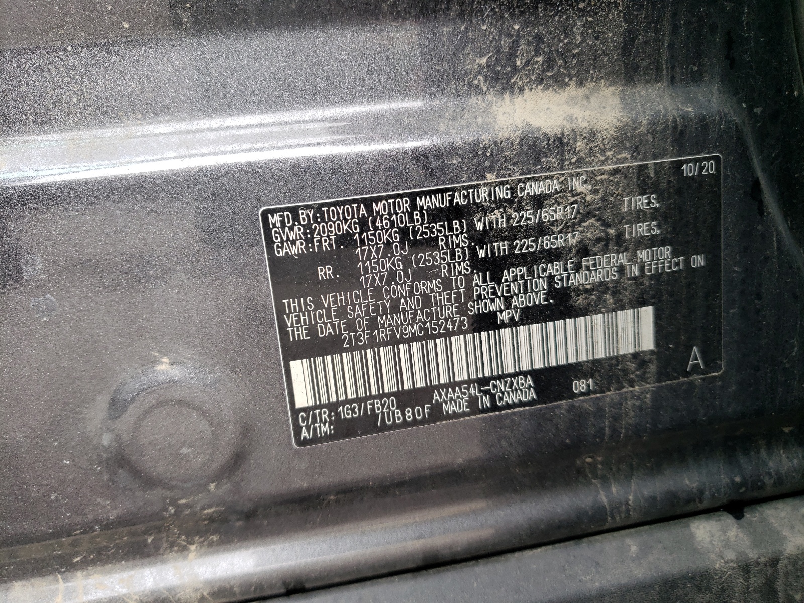 Photo 10 from auction – 2021 TOYOTA RAV4 LE with VIN 2T3F1RFV9MC152473