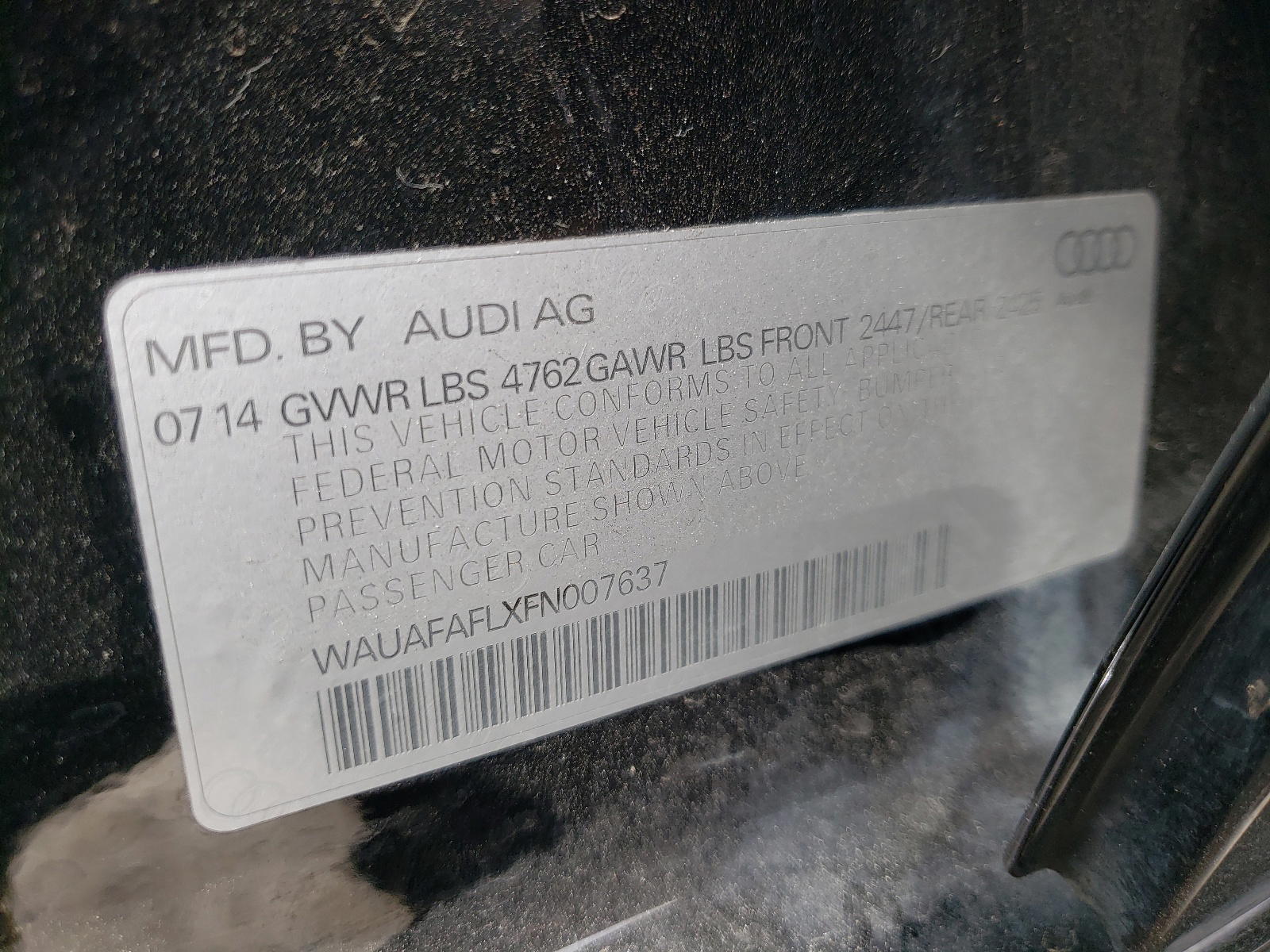 Photo 10 from auction – 2015 AUDI A4 PREMIUM with VIN WAUAFAFLXFN007637