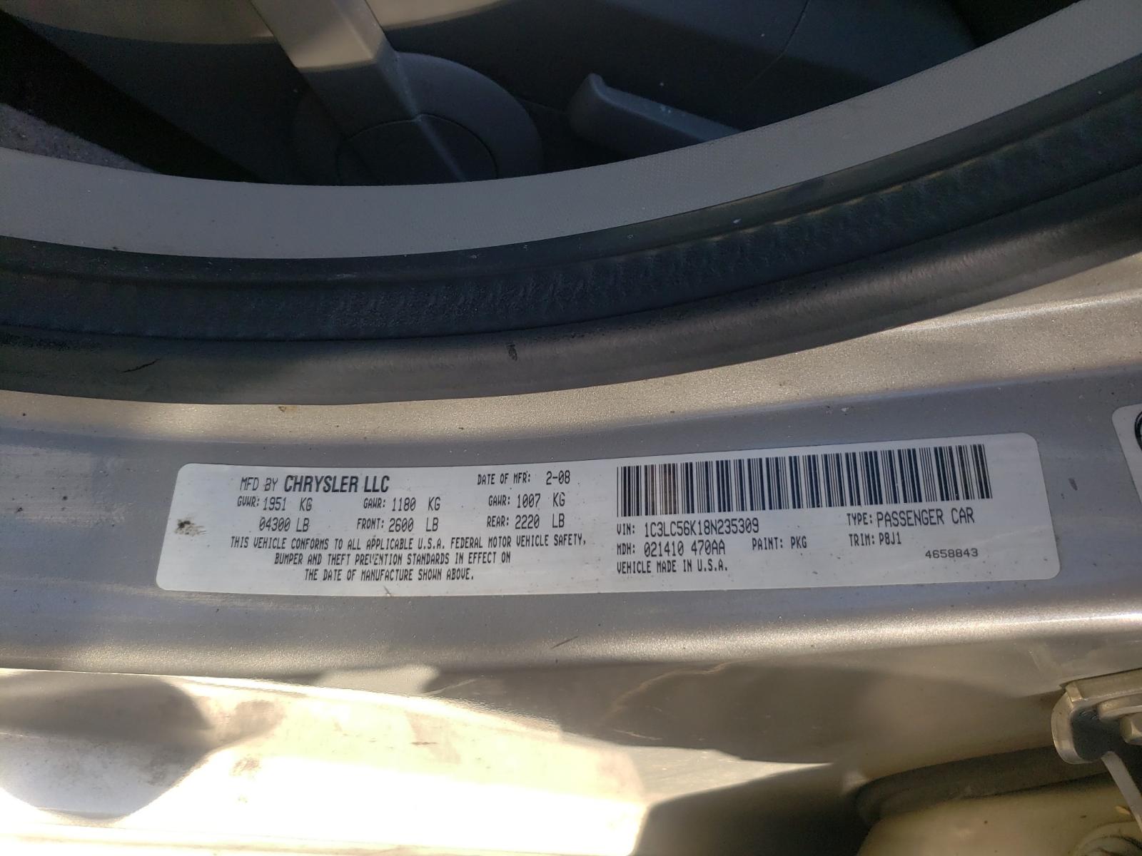 Photo 10 from auction – 2008 CHRYSLER SEBRING TO with VIN 1C3LC56K18N235309