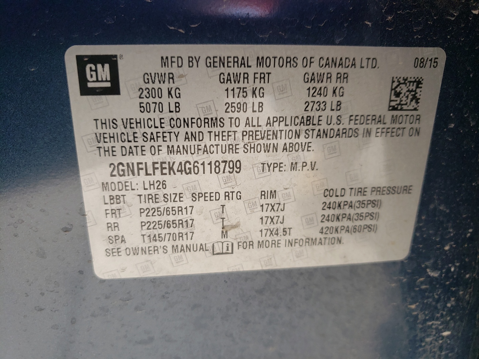 Photo 10 from auction – 2016 CHEVROLET EQUINOX LT with VIN 2GNFLFEK4G6118799