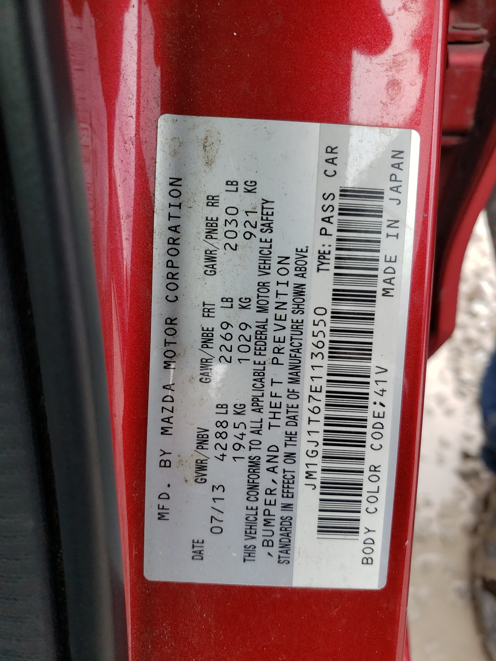 Photo 10 from auction – 2014 MAZDA 6 TOURING with VIN JM1GJ1T67E1136550