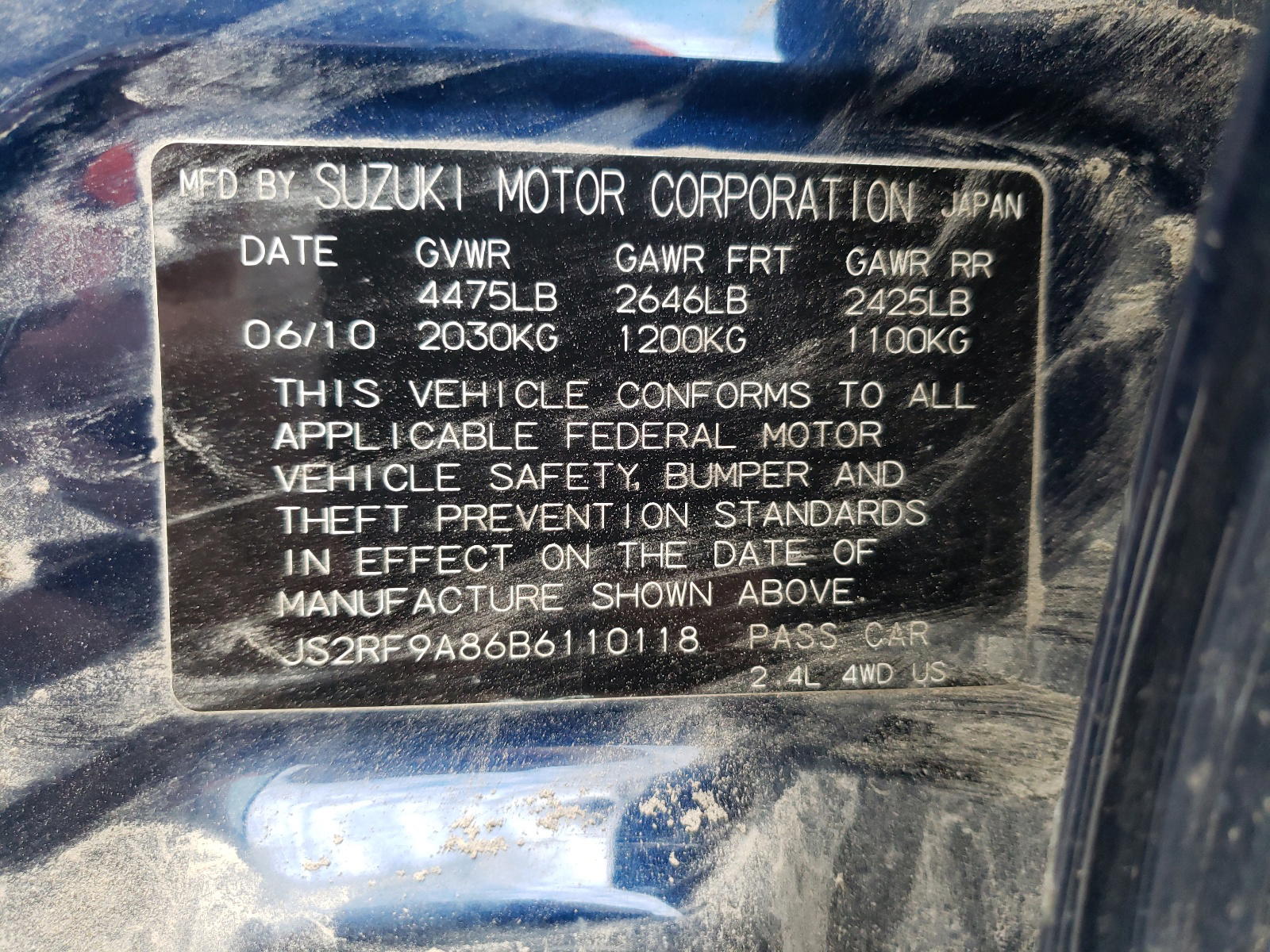 Photo 10 from auction – 2011 SUZUKI KIZASHI SP with VIN JS2RF9A86B6110118