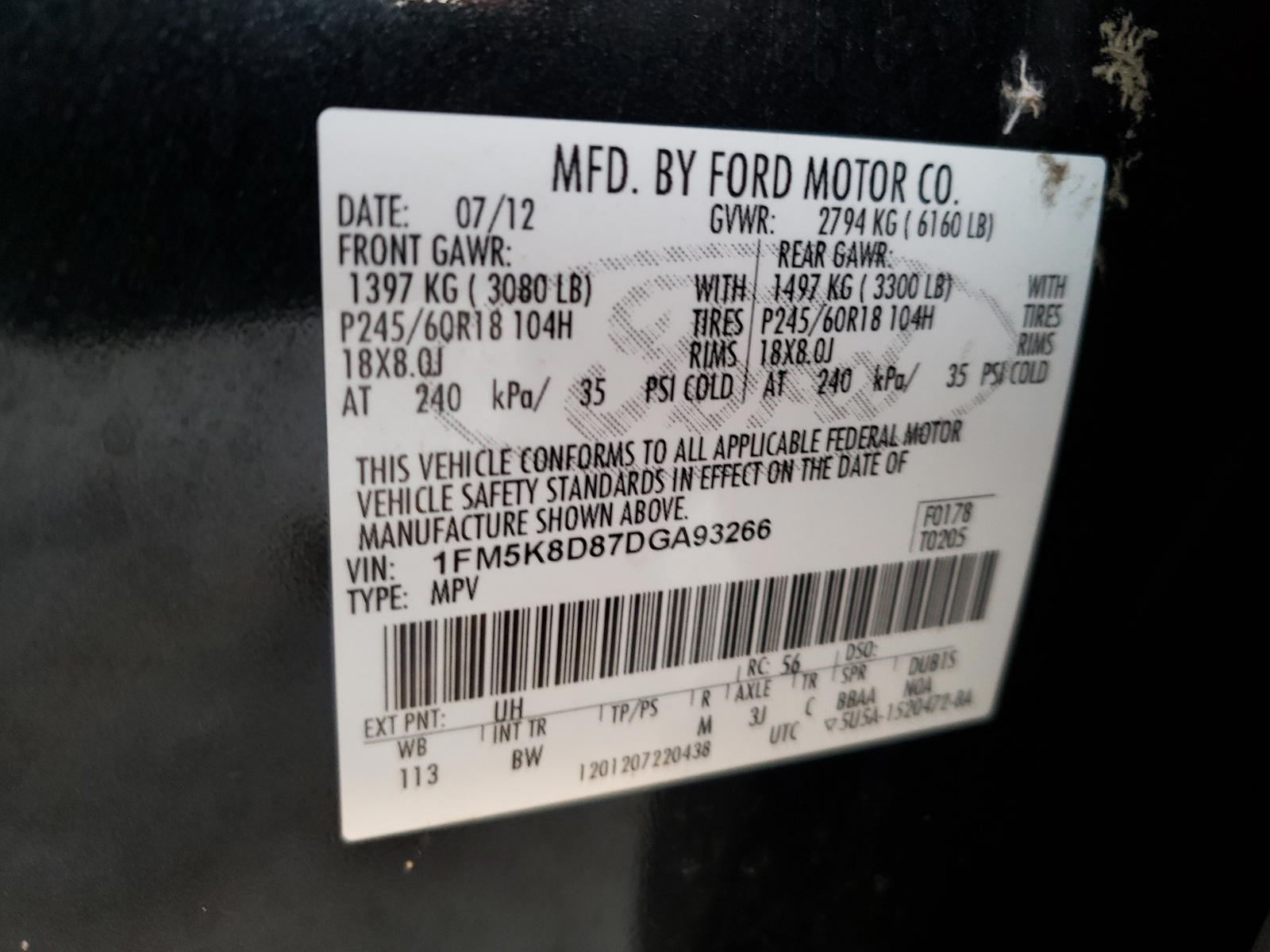 Photo 10 from auction – 2013 FORD EXPLORER X with VIN 1FM5K8D87DGA93266