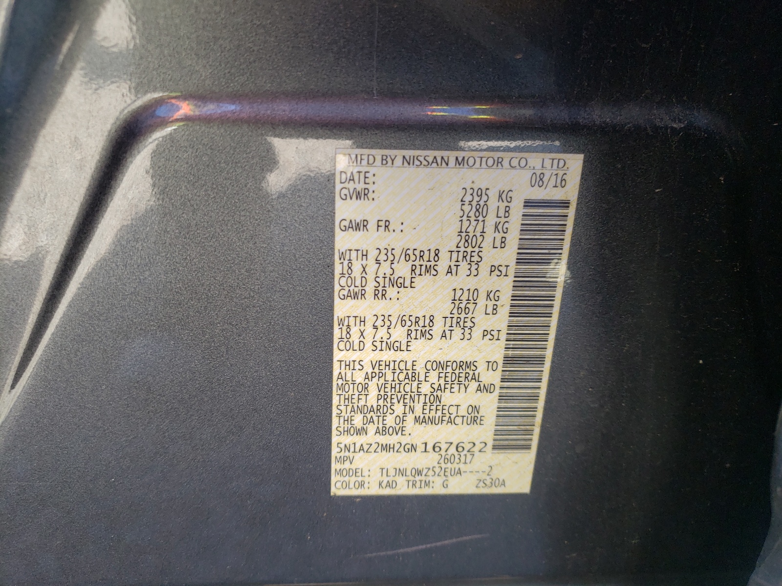 Photo 10 from auction – 2016 NISSAN MURANO S with VIN 5N1AZ2MH2GN167622