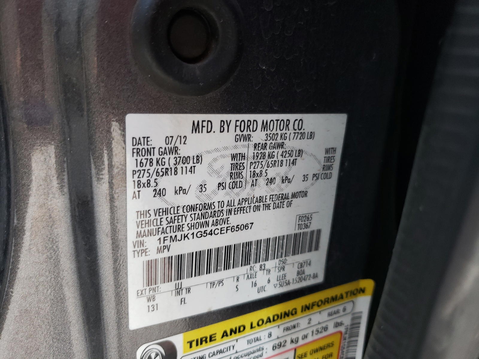 Photo 10 from auction – 2012 FORD EXPEDITION with VIN 1FMJK1G54CEF65067