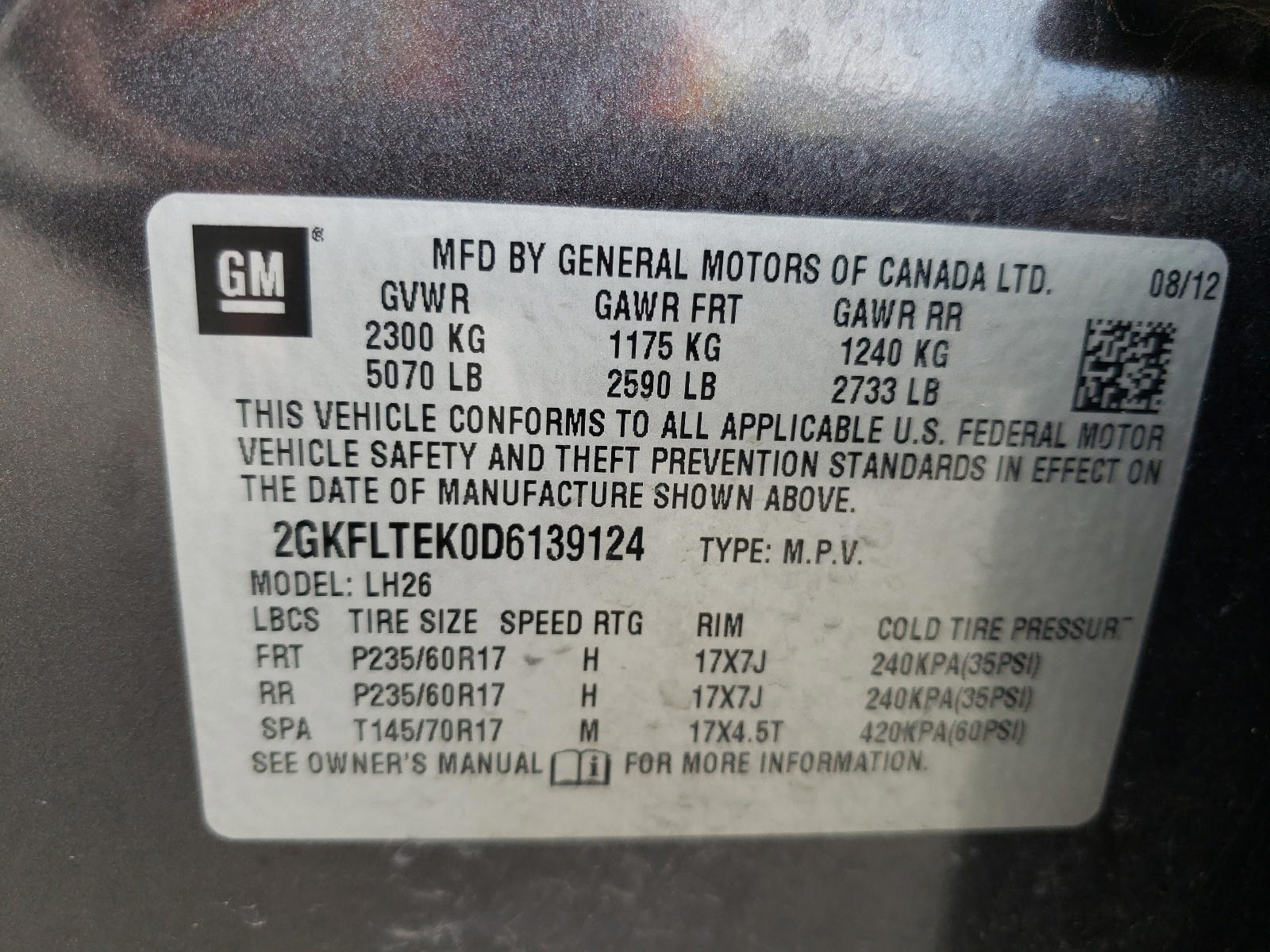 Photo 10 from auction – 2013 GMC TERRAIN SL with VIN 2GKFLTEK0D6139124