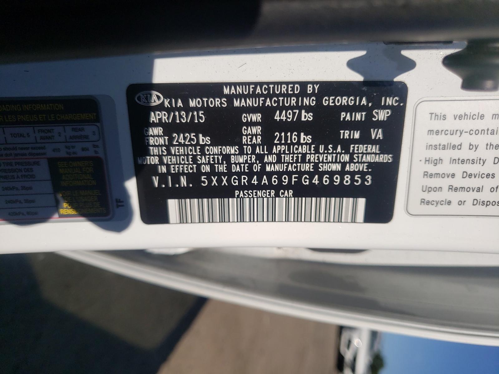 Photo 10 from auction – 2015 KIA OPTIMA SX with VIN 5XXGR4A69FG469853
