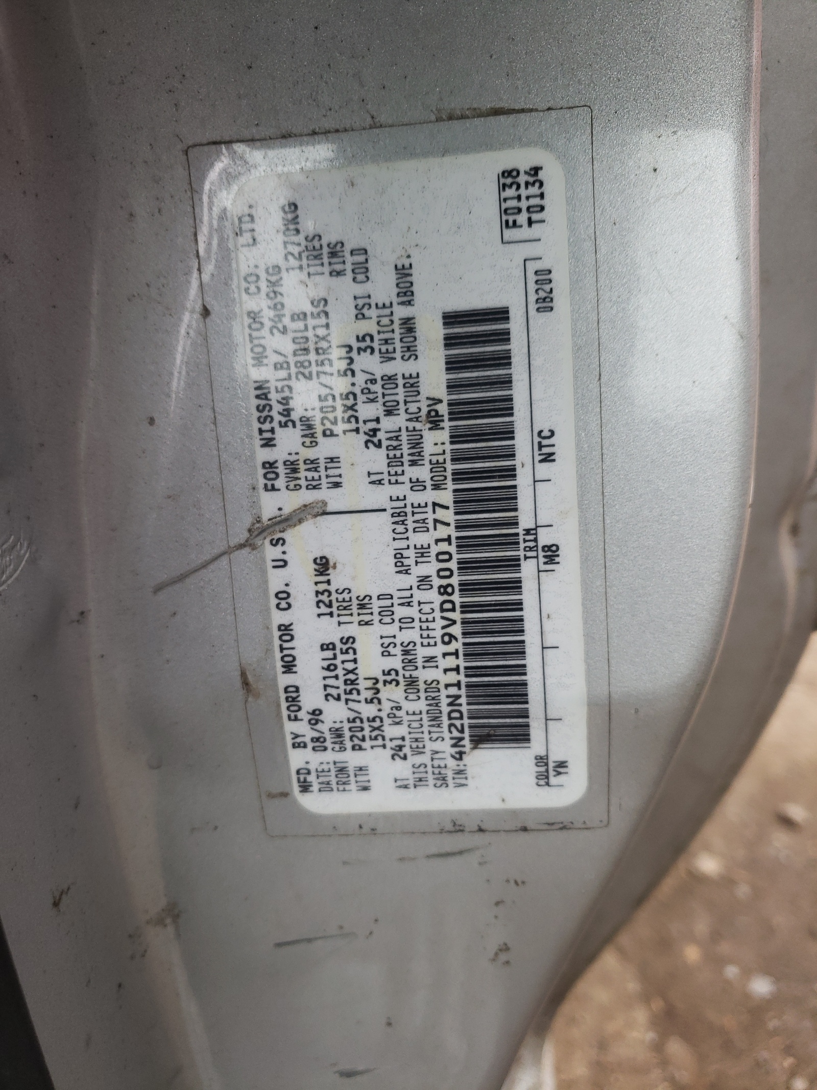 Photo 10 from auction – 1997 NISSAN QUEST XE with VIN 4N2DN1119VD800177