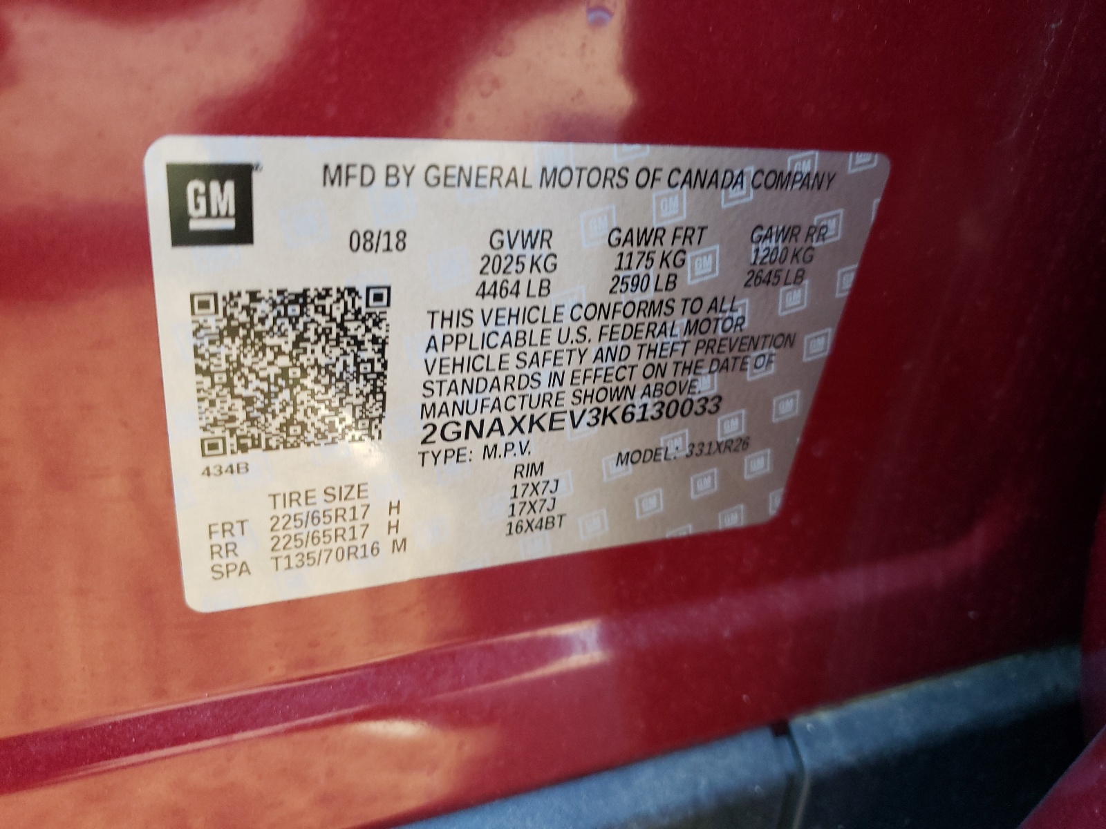 Photo 10 from auction – 2019 CHEVROLET EQUINOX LT with VIN 2GNAXKEV3K6130033