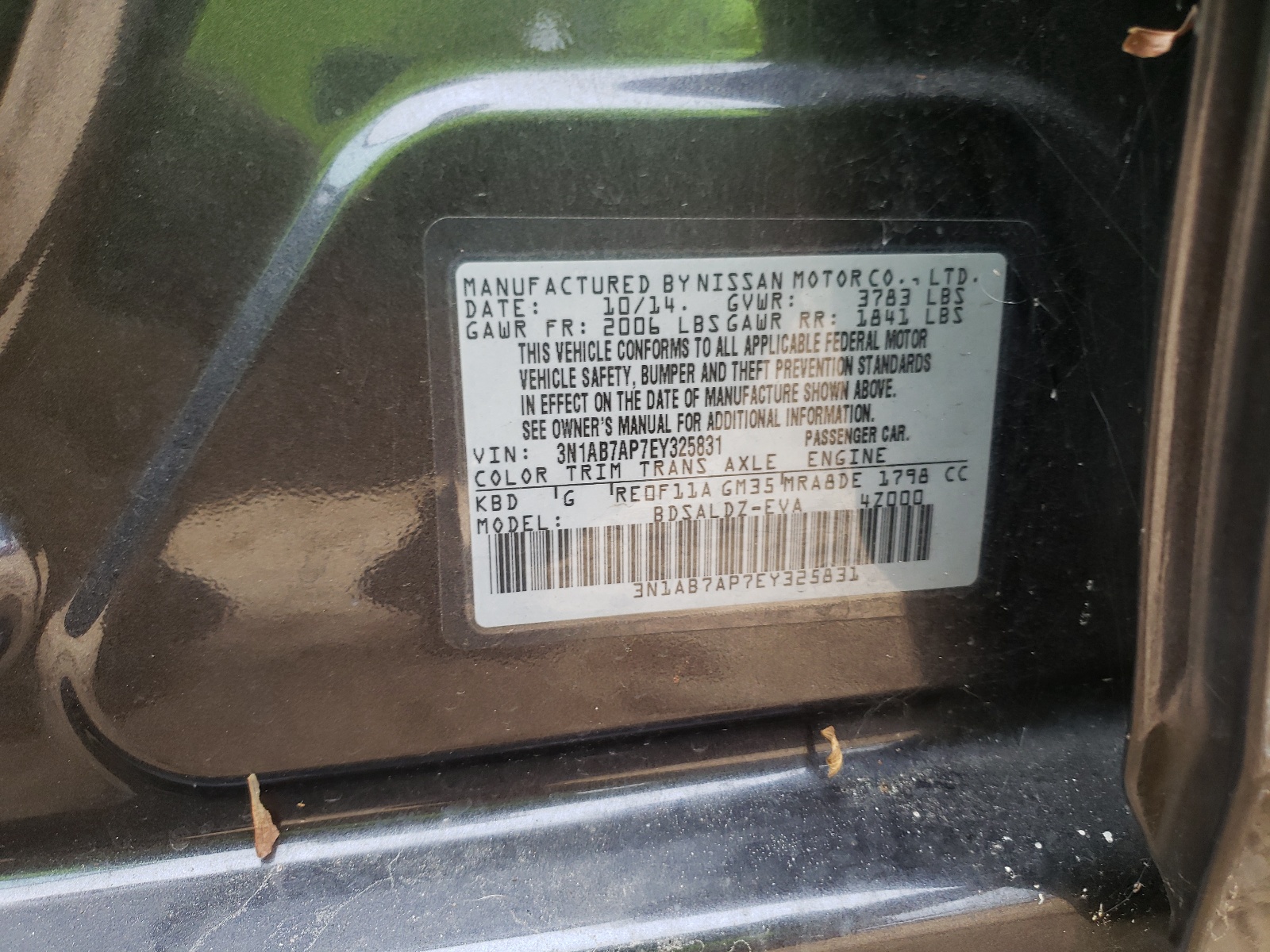 Photo 10 from auction – 2014 NISSAN SENTRA with VIN 3N1AB7AP7EY325831