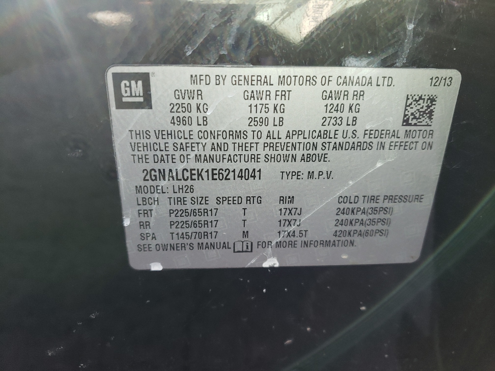 Photo 10 from auction – 2014 CHEVROLET EQUINOX LT with VIN 2GNALCEK1E6214041