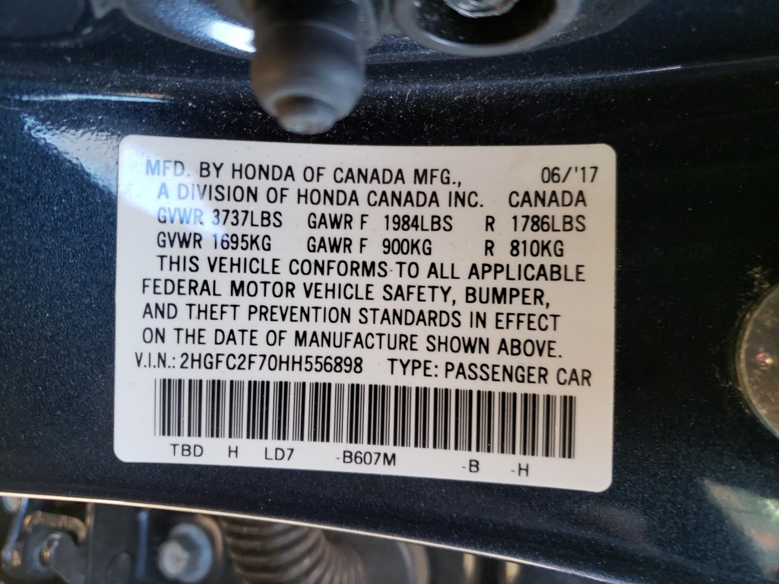 Photo 10 from auction – 2017 HONDA CIVIC EX with VIN 2HGFC2F70HH556898