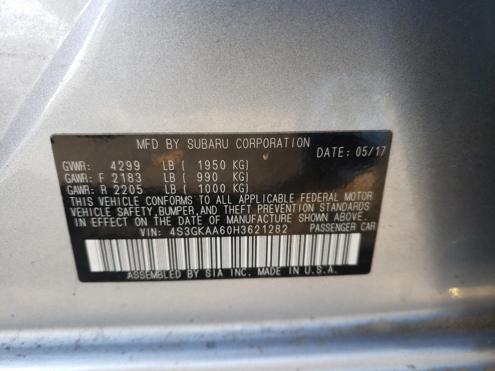 Photo 10 from auction – 2017 SUBARU IMPREZA with VIN 4S3GKAA60H3621282
