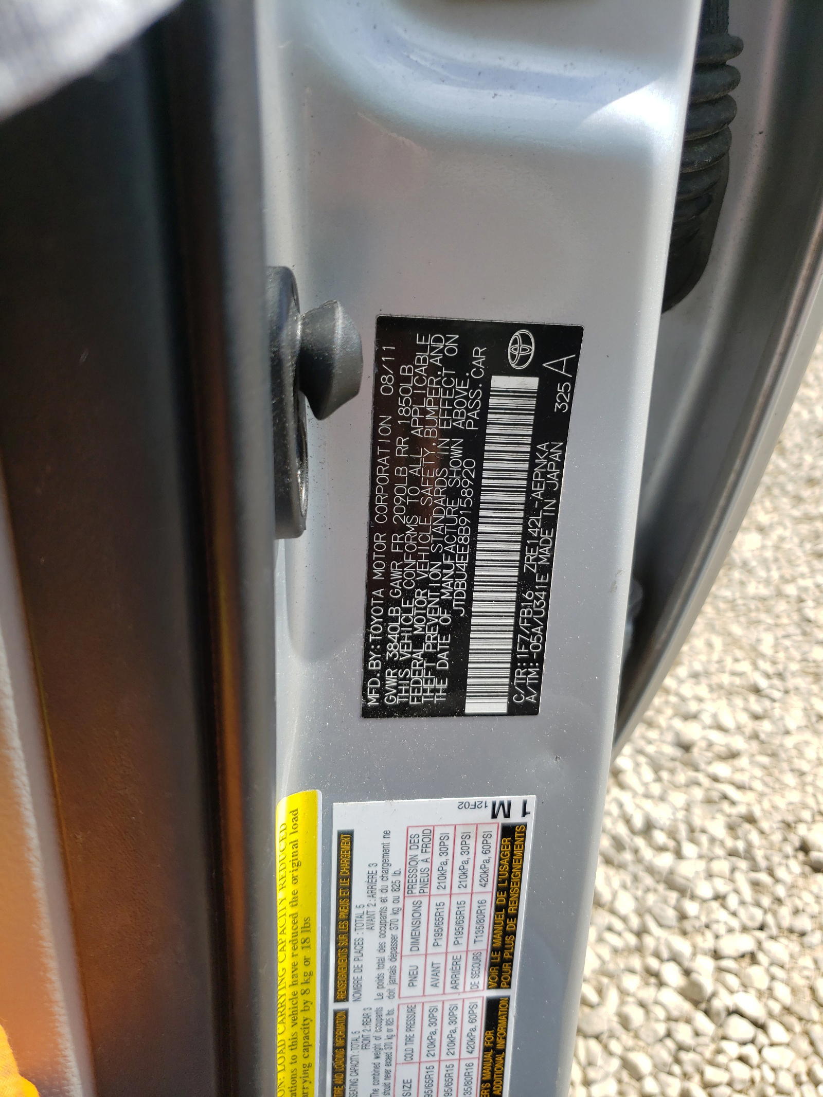 Photo 10 from auction – 2011 TOYOTA COROLLA BA with VIN JTDBU4EE8B9158920