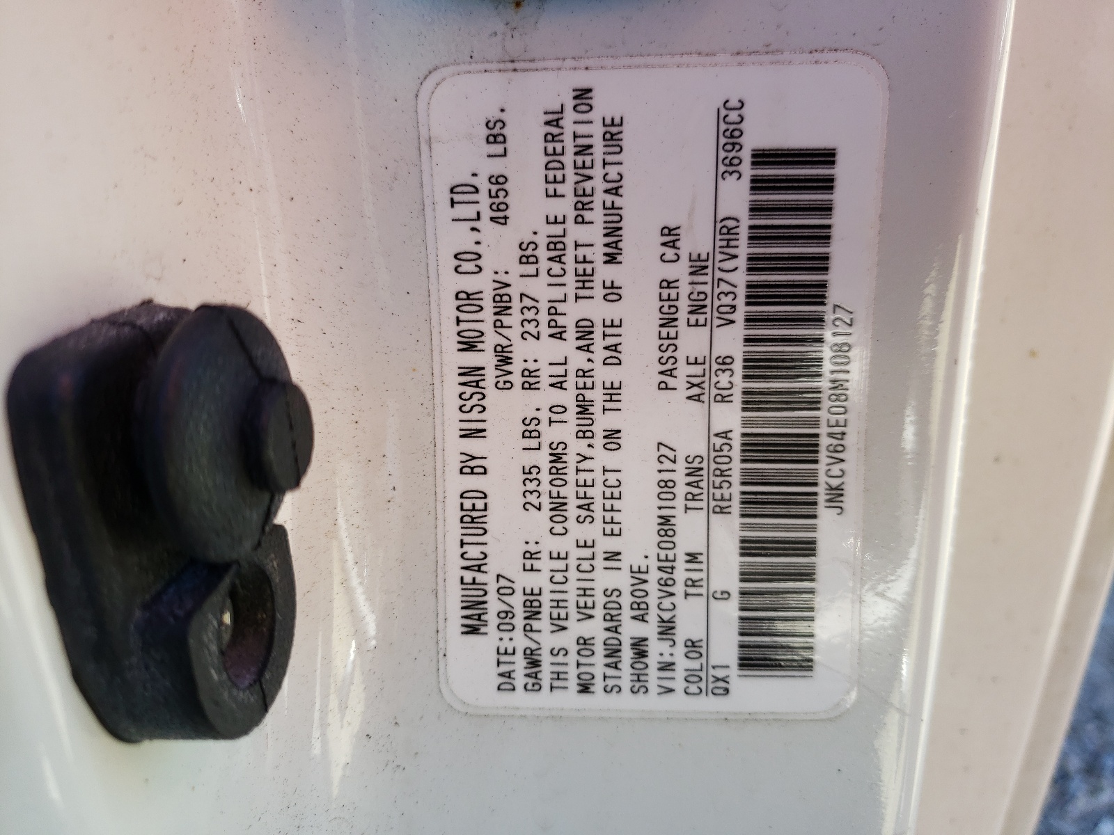 Photo 10 from auction – 2008 INFINITI G37 BASE with VIN JNKCV64E08M108127