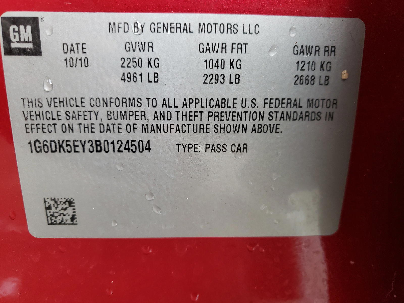 Photo 10 from auction – 2011 CADILLAC CTS PERFOR with VIN 1G6DK5EY3B0124504