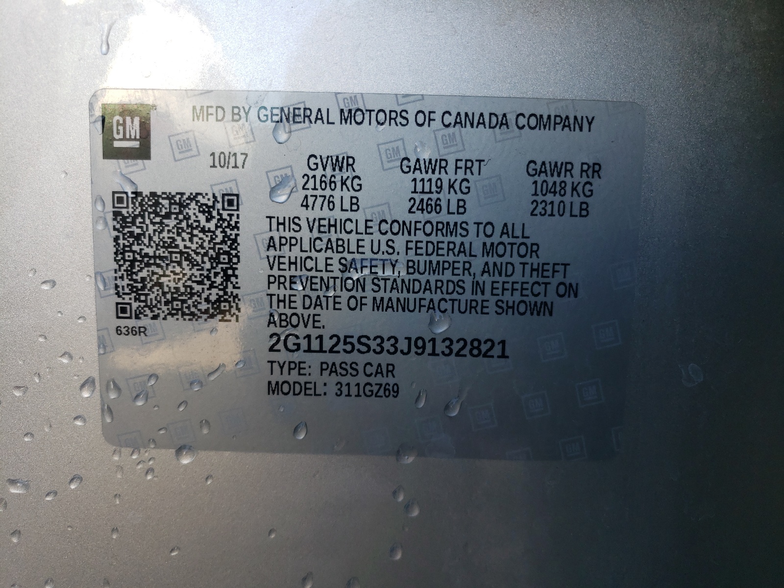 Photo 10 from auction – 2018 CHEVROLET IMPALA PRE with VIN 2G1125S33J9132821