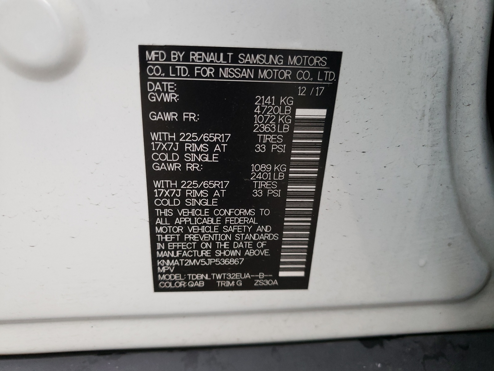 Photo 10 from auction – 2018 NISSAN ROGUE S with VIN KNMAT2MV5JP536867
